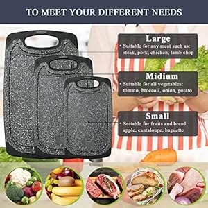 Plastic cutting board 3 pieces dishwasher safe cutting boards with juice grooves easy grip handle non slip with grinding area for grinding garlic and gingerdark grey xl  urban country home decor