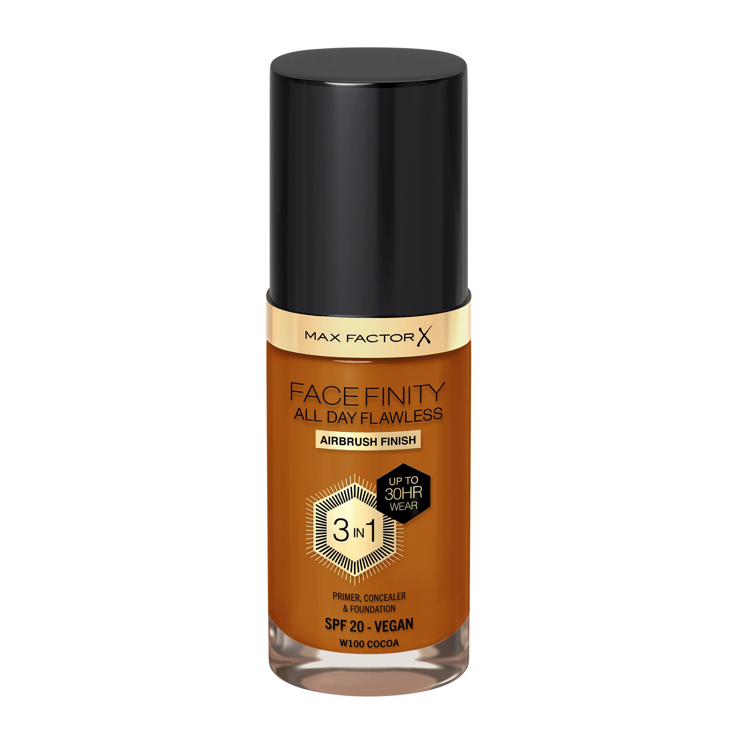 Max FactorFacefinity 3-in-1 All Day Flawless Foundation SPF 20, 100 Cocoa, 30 ml (Packaging May Vary)
