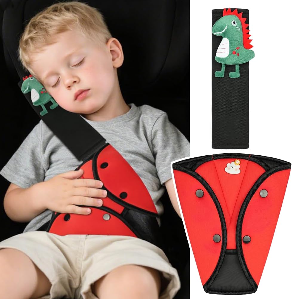 URAQT Sicherheitsgurt Schulterpolster Set,Kinder Gurtschoner Polster für Mädchen und Jungen,Gurtschutz Auto Kinder,Abnehmbarer Gurtschutz Kinder Auto,Gurtpolster Kinder Set,Dinosaurier Anzug