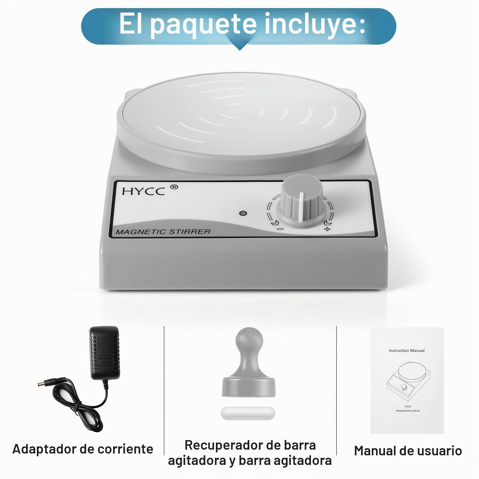 HYCC Agitador magnético, Mezclador magnético de 3000 RPM, Stir Plate MAX Stirring Liquid 3 litros, Agitadores de Laboratorio con Juego de Barra agitadora de y recuperador de Barra agitadora