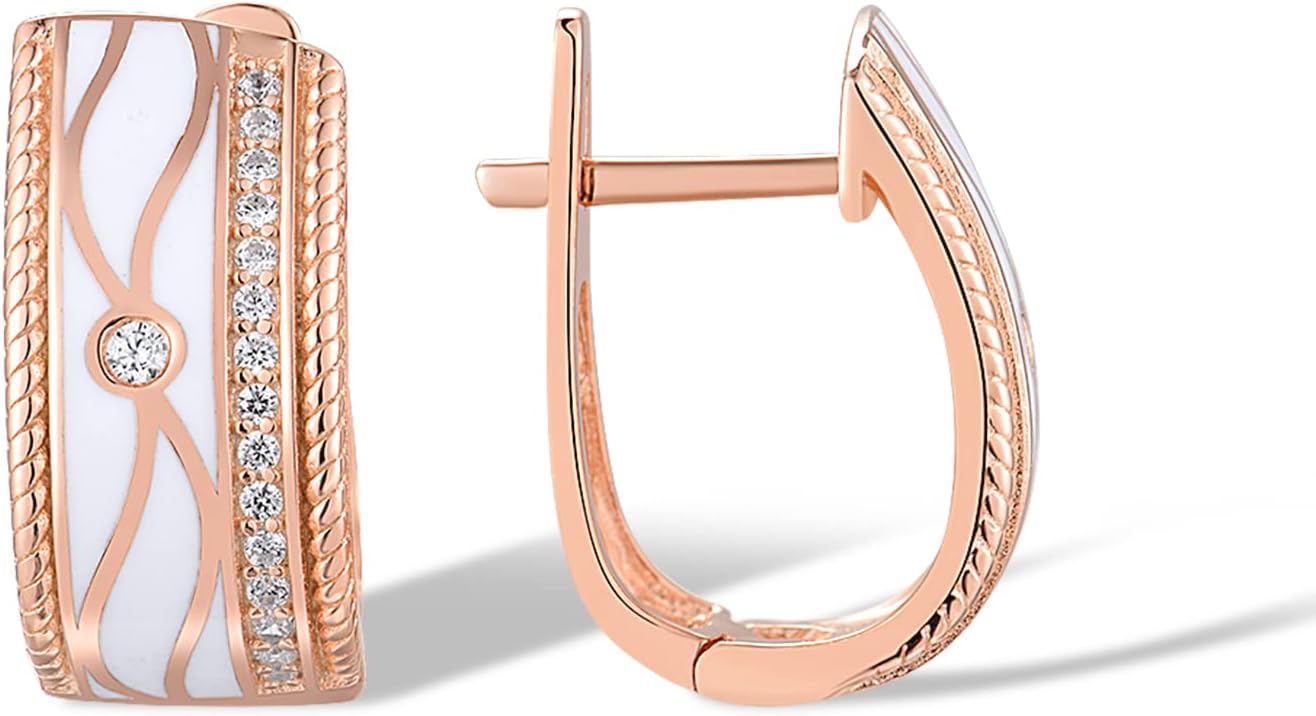 Santuzza 14K Rose Gold Plated Silver Enamel Cubic Zirconia Openwork Dangle Earrings for Women