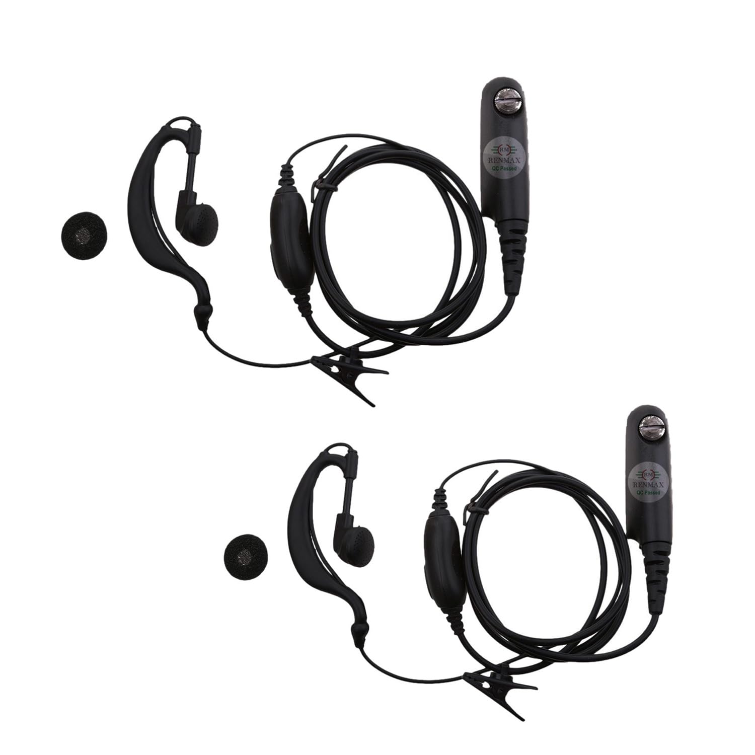RENMAX 9R-EP-2 Earpiece Wired Over Ear PTT Earphone with Mic with Accessory Port Audio Connector Compatible with Radio s Black, 2 Pack-image-25