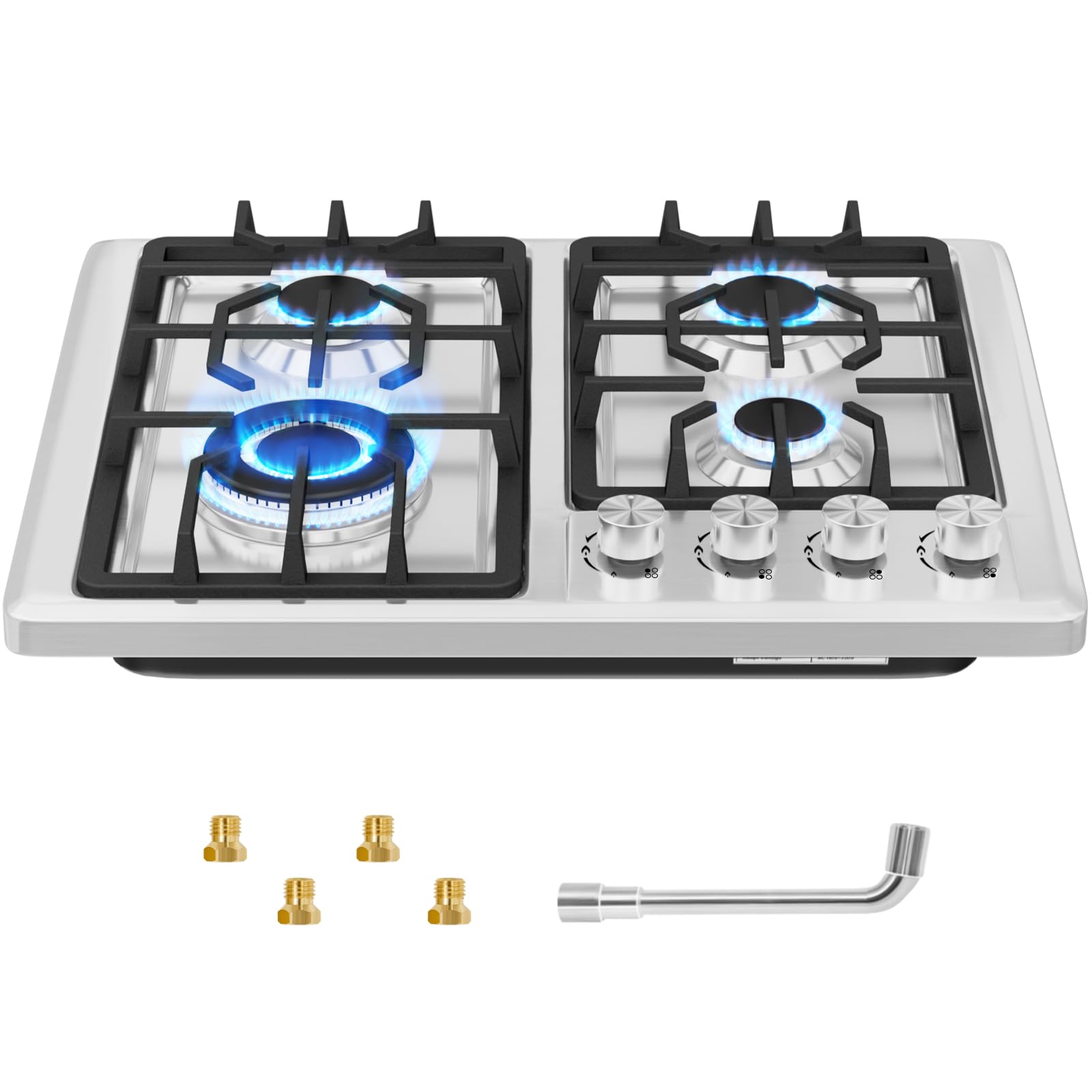 Piano Cottura a Gas 4 Fuochi Gas,Piano Cottura a Gas da Incasso in Acciaio Inossidabile,con Protezione Automatica Della Fiamma Bruciatore da 7.8 kW, Alimentazione Metano/GPL