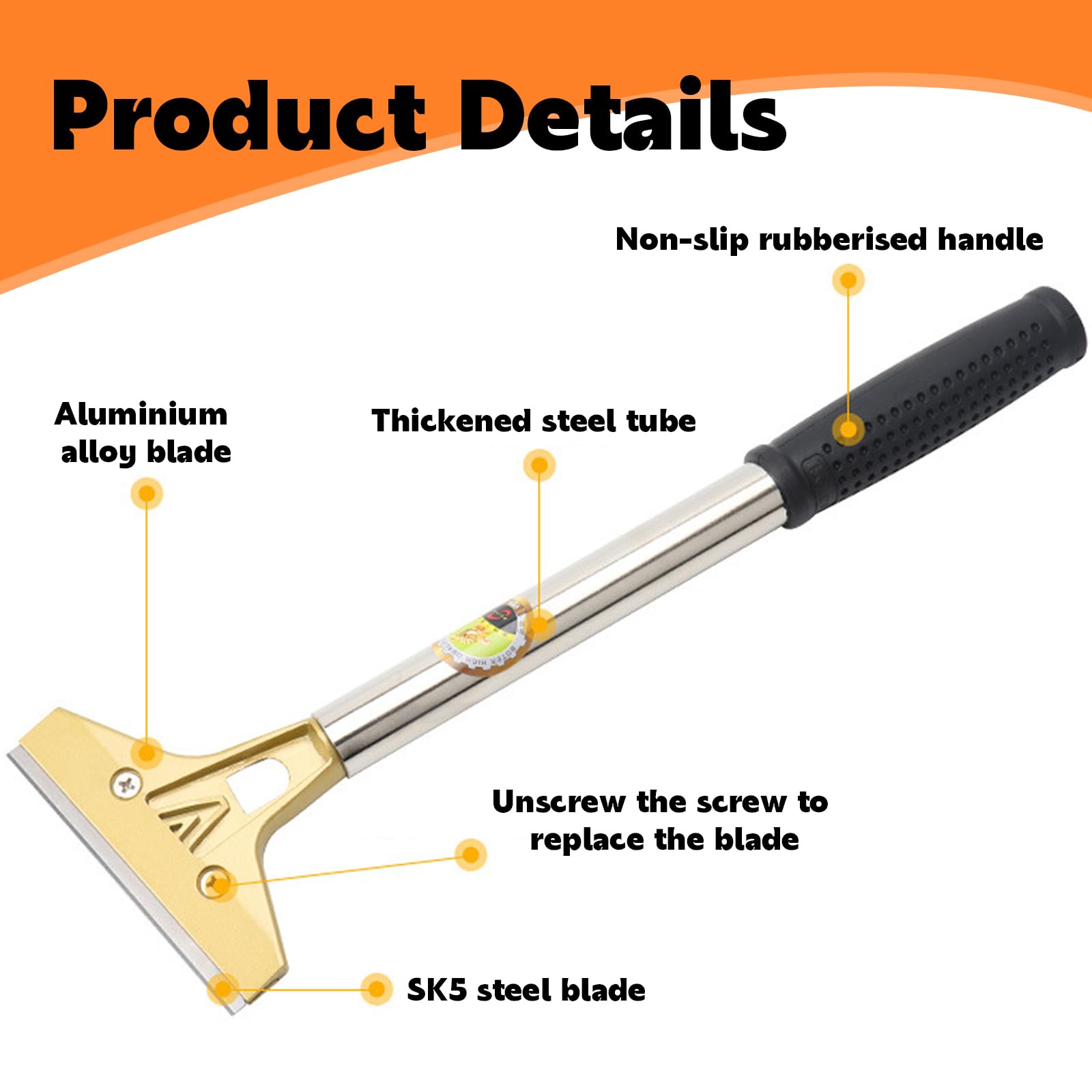 Raschietto Per Pulizie Con 10 Lame - Per Vetri, Piastrelle, Adesivi, Manico Antiscivolo Lungo