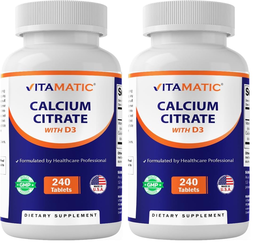 Vitamatic Calcium Citrate with Vitamin D3 – 240 Tablets – High Absorption Calcium Citrate with D3 – Non-GMO, Gluten-Free (Pack of 2) 240 Count (Pack of 2)