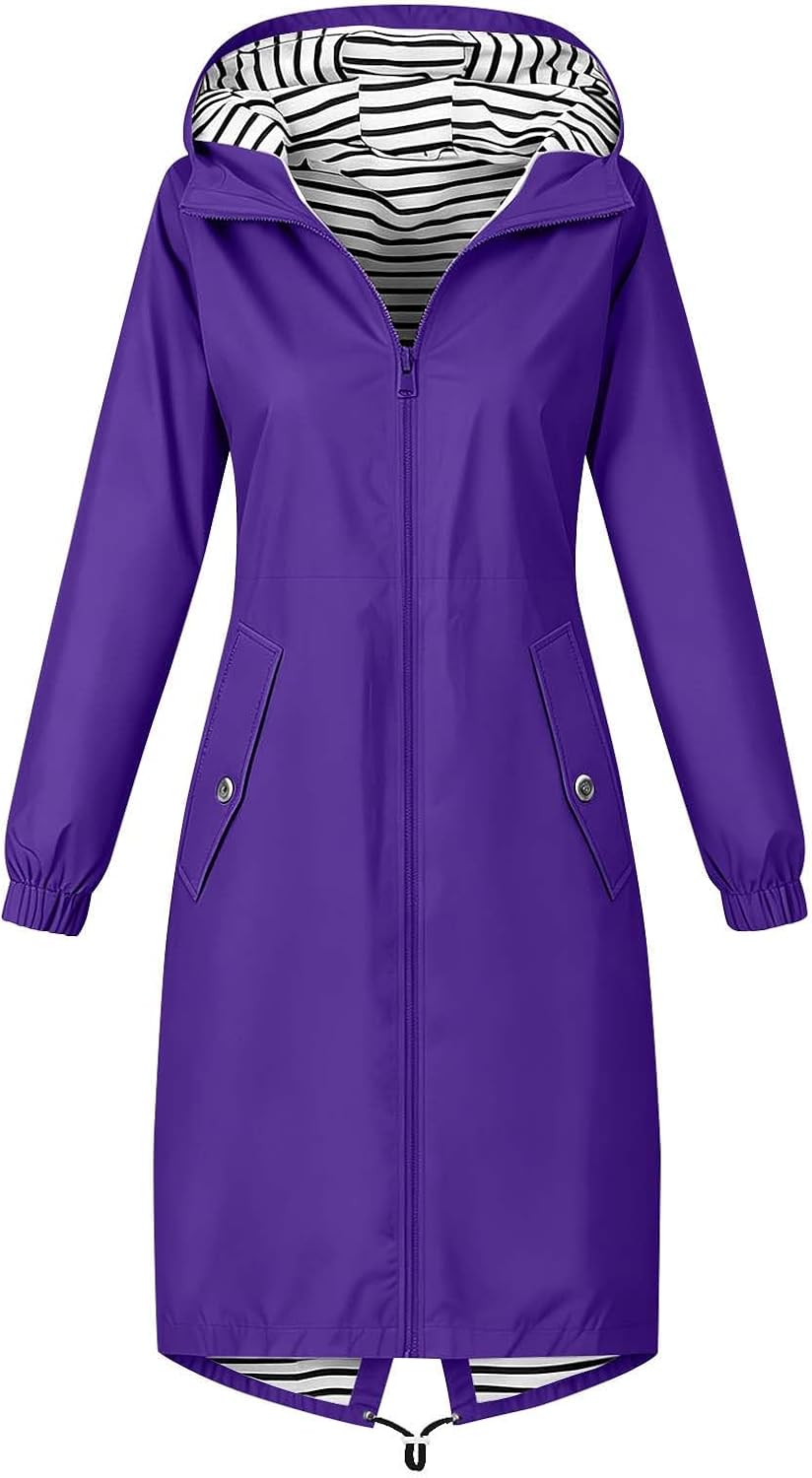 Rain Jackets for Women Waterproof Lined Hooded Raincoats | Raincoats for Women Waterproof Lightweight Zipper Casual Rain Jackets Hooded Outdoor Hiking Windbreaker Trench Coat
