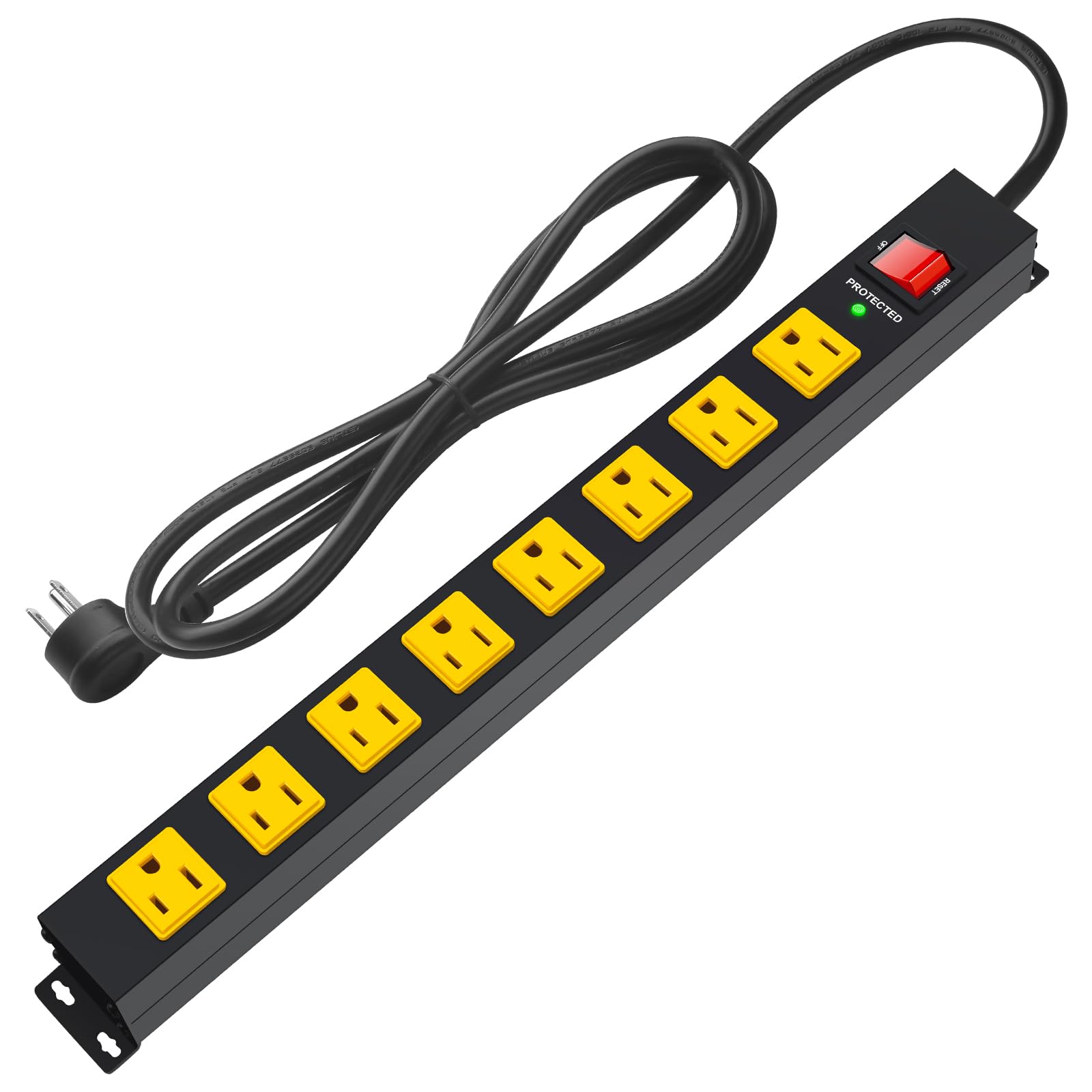 ANNQUAN - Regleta de alimentación de metal con 8 enchufes con protección contra sobretensiones de 1200 J, montaje en pared, tira de red larga y resistente, salida grande con interruptor