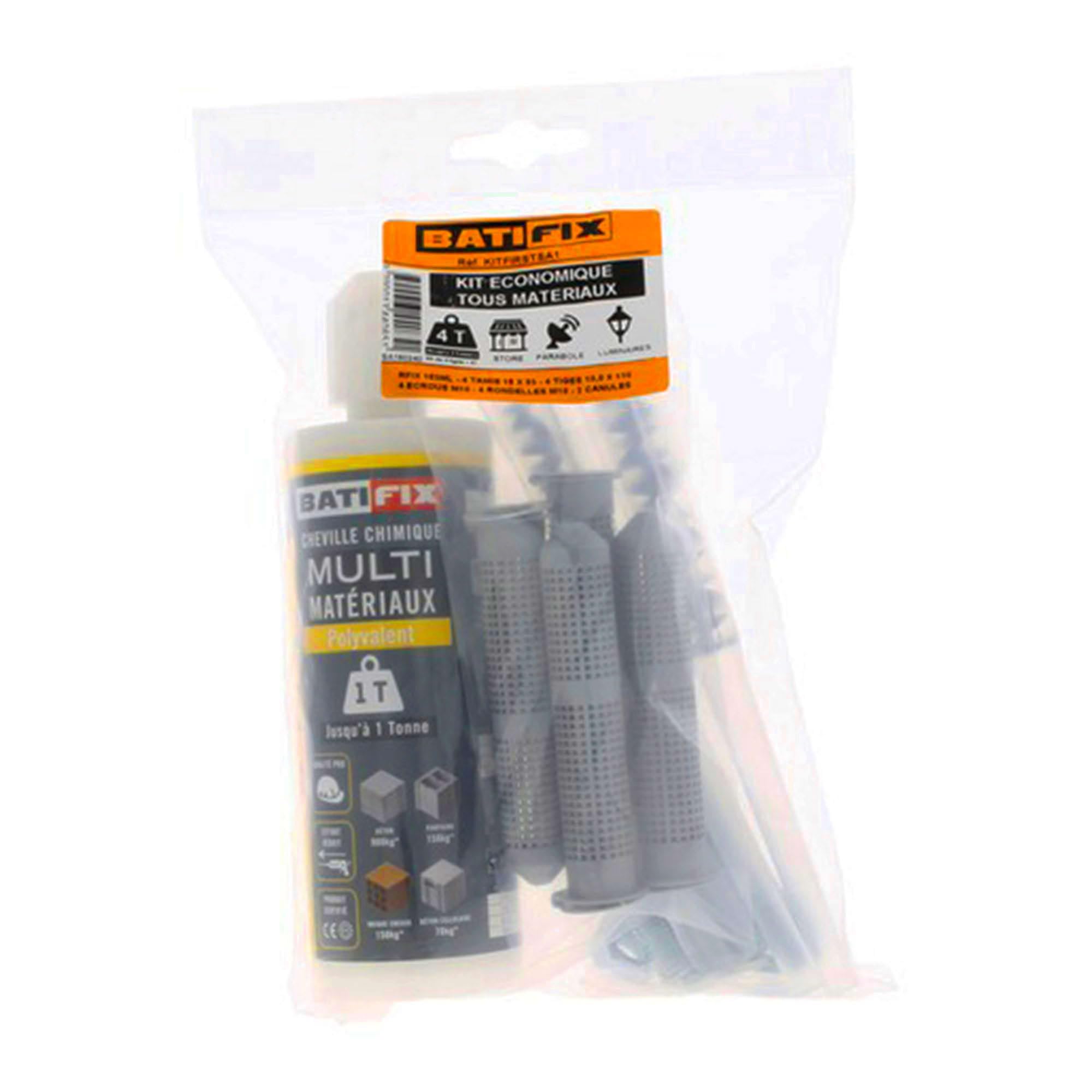Kit scellement chimique 165ML - 4 Tam 16X85-4 tiges filetées 10X110-4 écrous - 2 canules mélangeuses