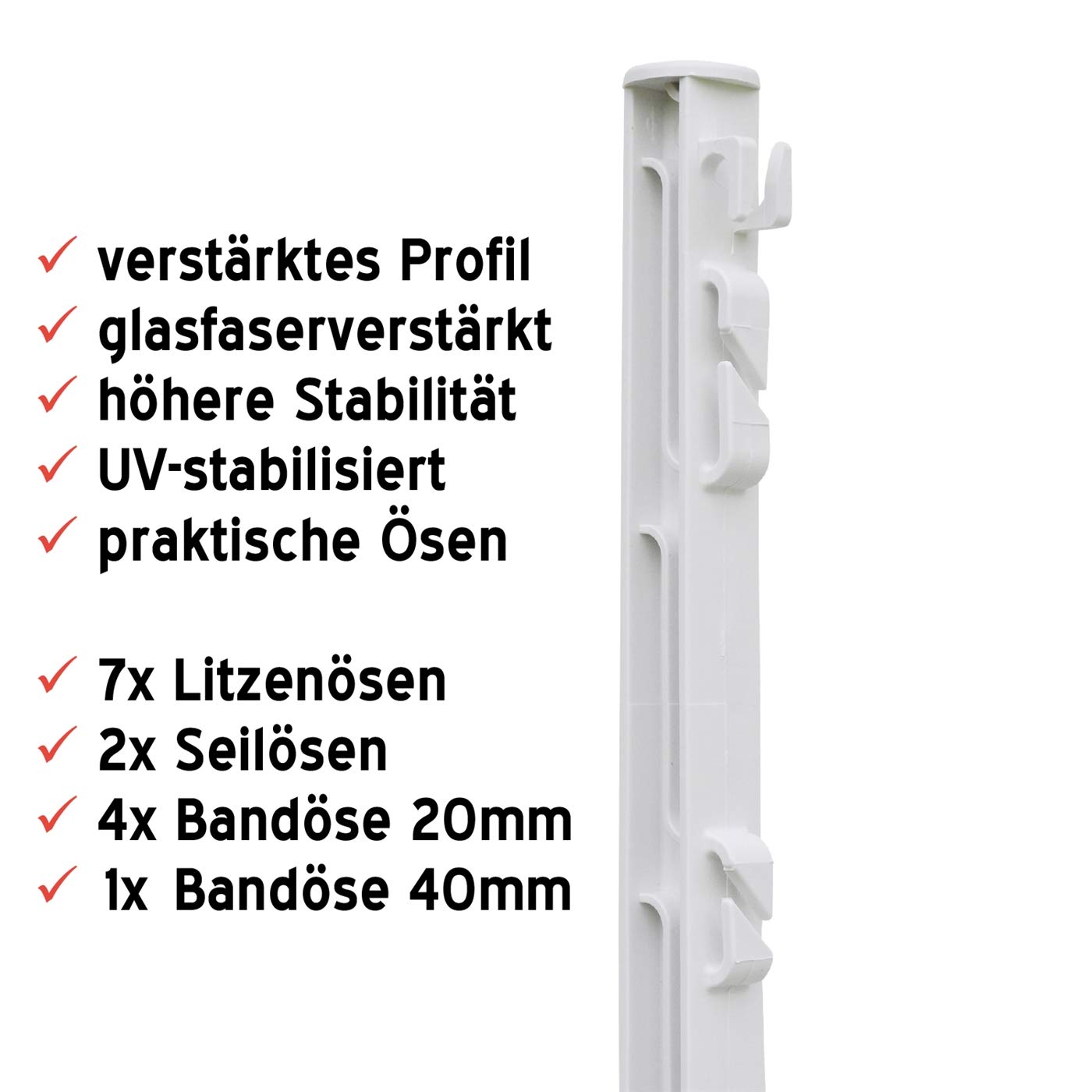 VOSS.farming 20 pz. Pali in plastica, recinzioni elettriche, Lunghezza 74 cm, Colore Bianco