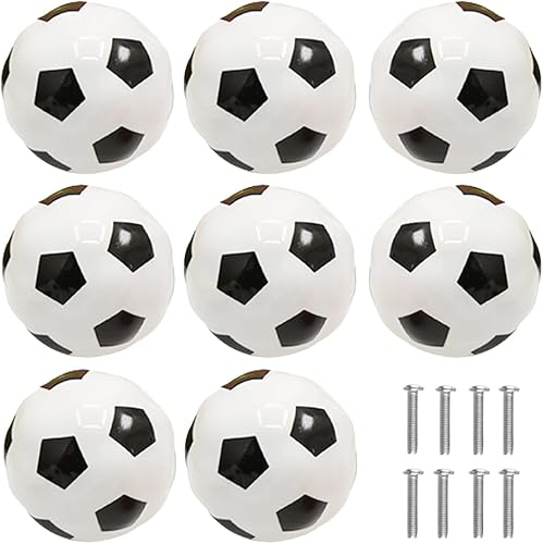 Pomos de cerámica para tocadores de pelota de fútbol, paquete de 8 manijas para muebles de cocina, pomos para muebles de cocina para niños y niños,