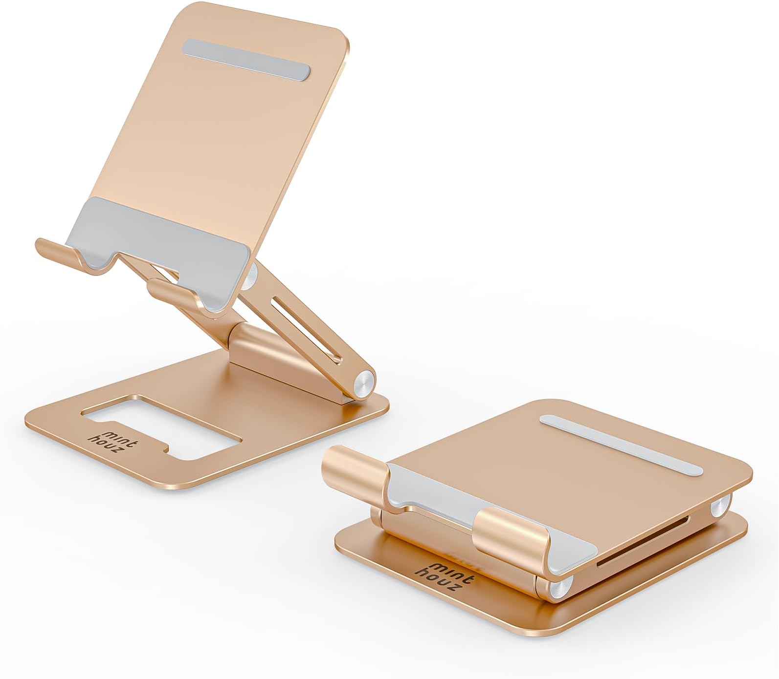 Tablet Stand, Multi-Angle Adjustable Tablet Holder, Aluminum iPad Stand Compatible with iPhone 17 16 15 14 13 Pro Max Mini, 12 11 XR X8 Plus SE, Smartphone (Gold)