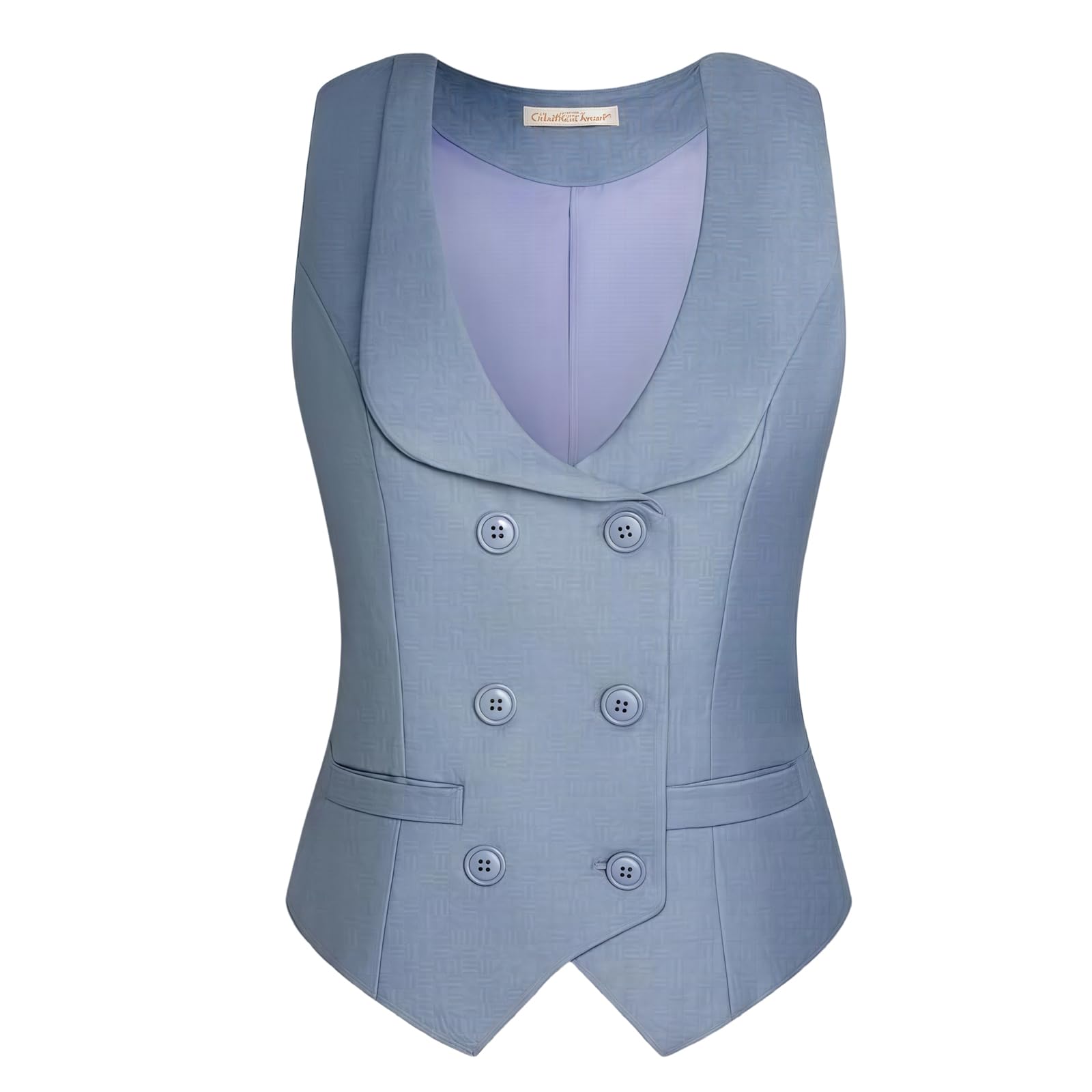 RWGSNB Ladies Waistcoat, Women'S Suit Waistcoats Double-Breasted Lapel Collar Vintage Dressy Vest Slim Fit Sleeveless Suits Jacket Handkerchief Hem Solid Color Formal Gilet Top Blue Xl