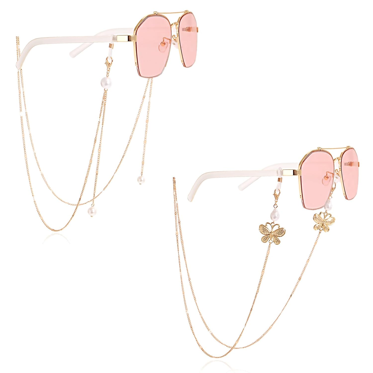 2 Pieces Specs Holder Strap, Butterfly and Pearl Eyeglass Chain, Golden Spectacle Holder for Women, Secure Fit for Sports and Fashion, Eyewear Accessories 2 Pieces Specs Holder Strap, Butterfly and Pearl Eyeglass Chain, Golden Spectacle Holder for Women, Secure Fit for Sports and Fashion, Eyewear Accessories
