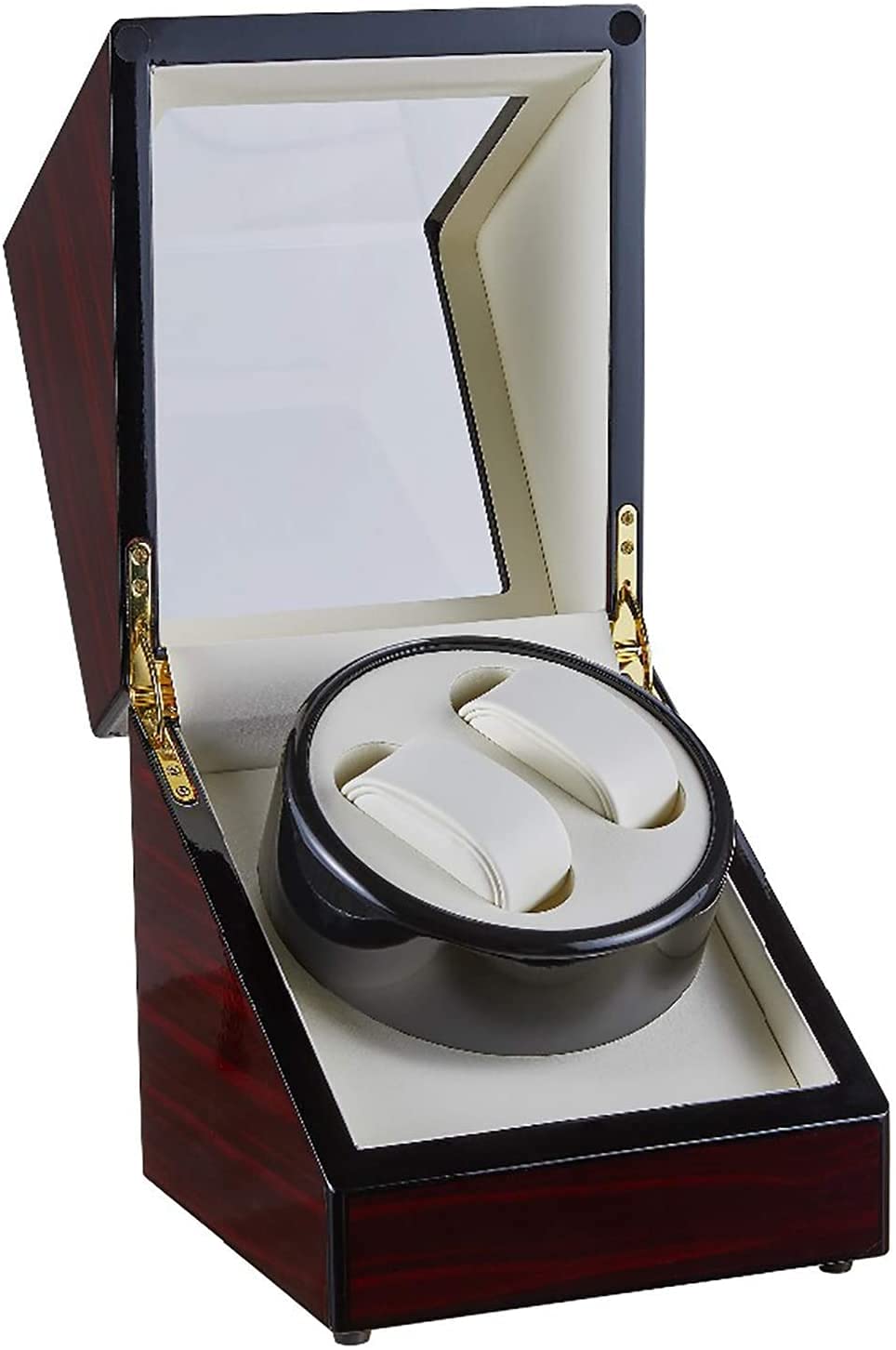 Reloj mecánico de 2 dígitos con patrón de ébano, Dispositivo de Cuerda automática para Hombres y Mujeres, Caja de Almacenamiento para Reloj, silenciador doméstico.-Agitador de Reloj magnético (Rojo)