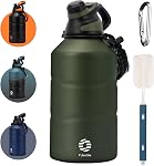 Fjbottle 1.9 Bouteille d'eau Isolée avec un couvercle magnétique, grande bouche Isolé eau Jug fuite Proof acier inoxydable Double-bras Aspirateur Sports Flacon avec poignée de paracord, Orange noir