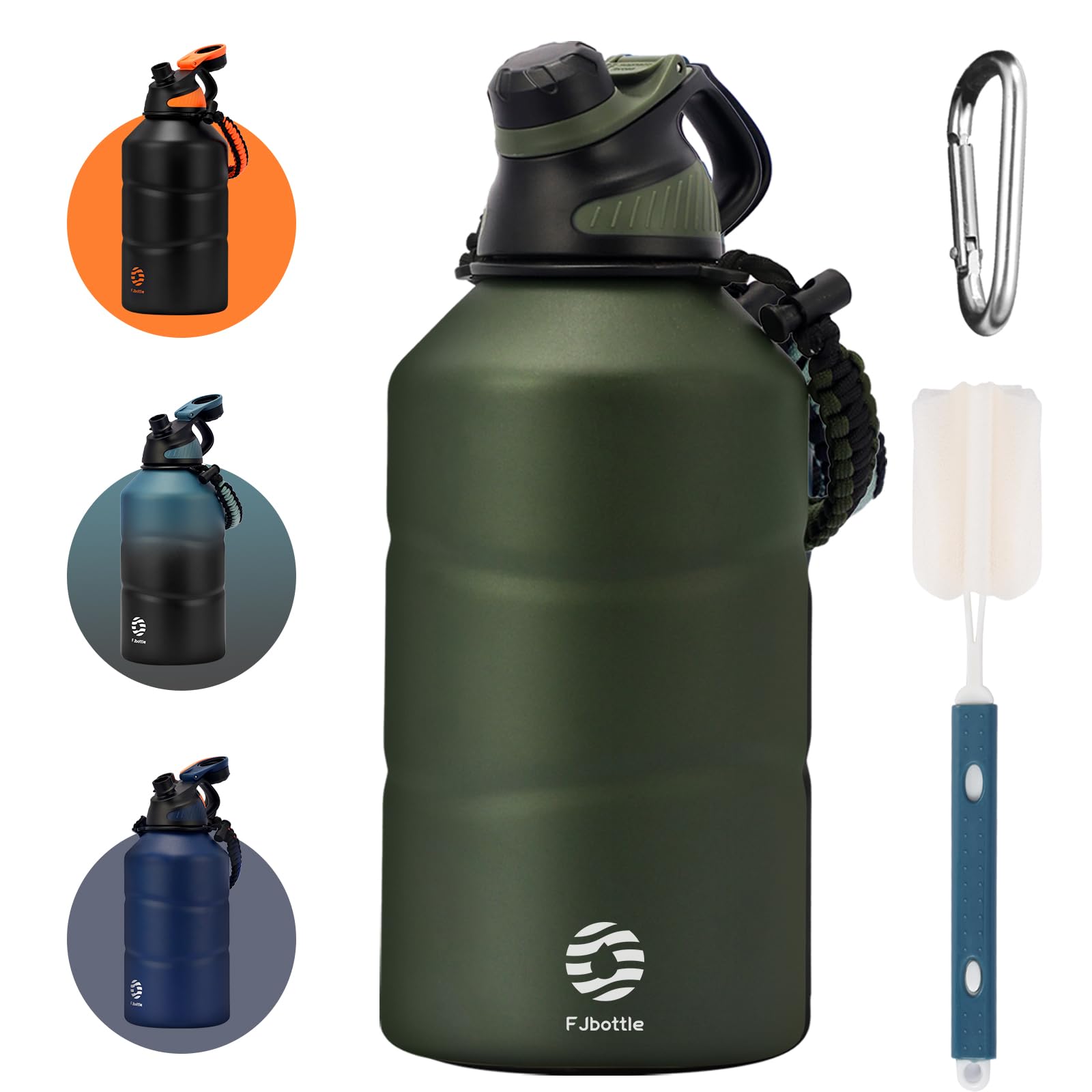 Fjbottle Insulated Half Gallon Water Bottle 64oz with Magnetic Lid,Stainless Steel Double-Wall Vacuum Leak Proof Sports Insulated Jug Keep Water Hot &