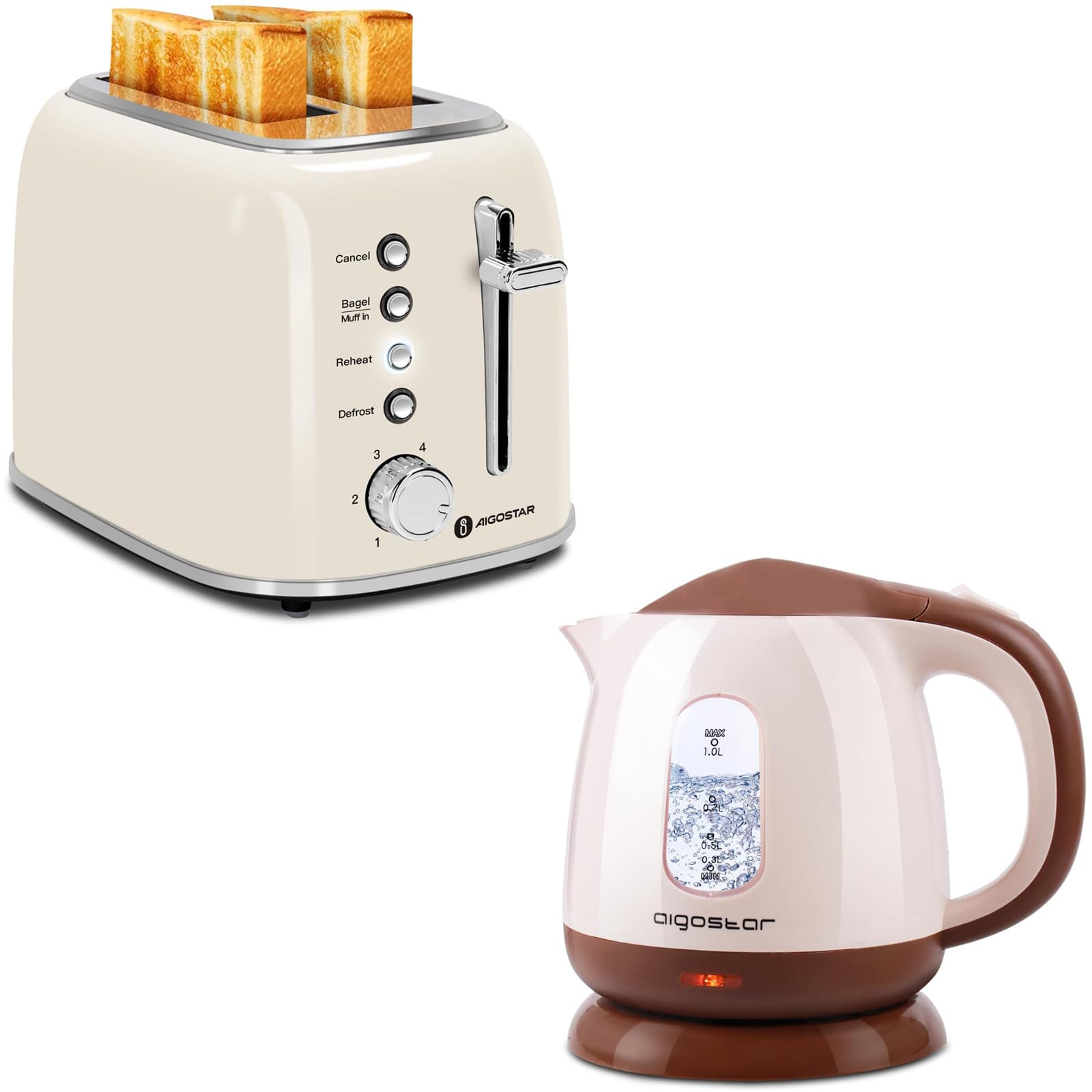 Aigostar Retro 2-Slice Toaster in Cream White with two slices of toast