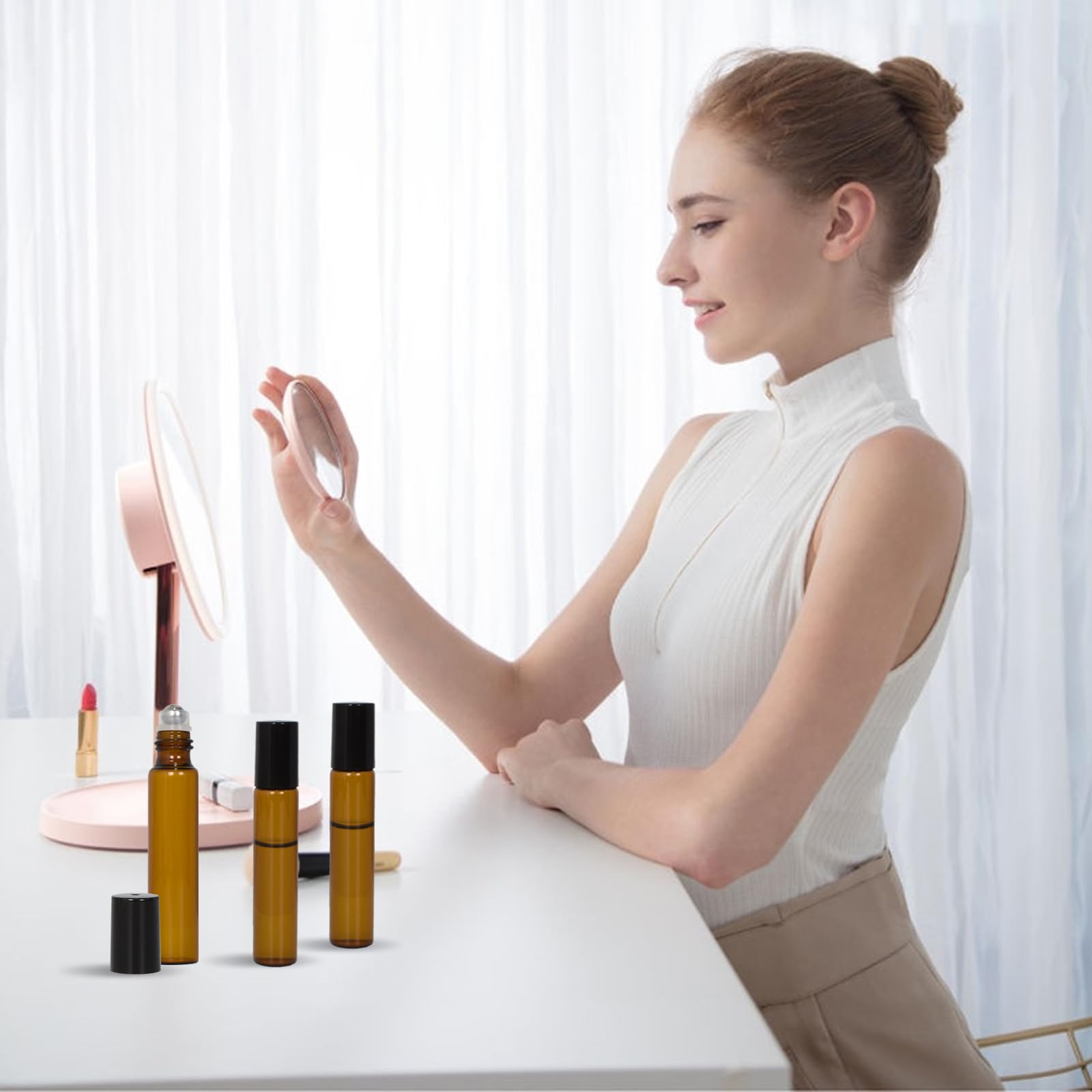 10 Marrón Botellas Roll On Cristal para Aceites Esenciales 10ml,Roll-on Bola Acero Inoxidable,para Aceites Esenciales,Masajes, Aromaterapia,Botella de Laboratorio,Perfumes