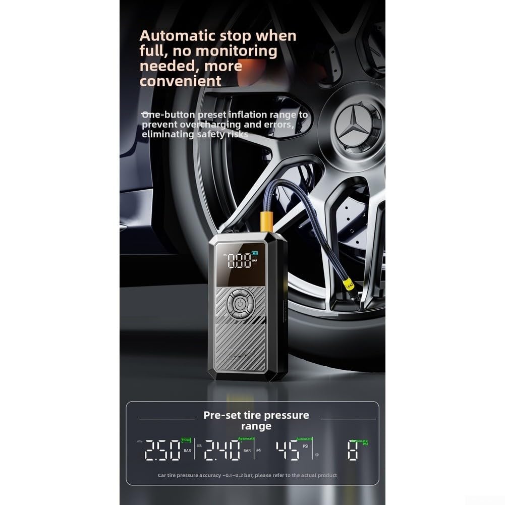 Inflador digital de neumáticos de 12 V, compresor de aire para coche con función de arranque, luz LED, apagado automático para pelota de bicicleta, 500 g