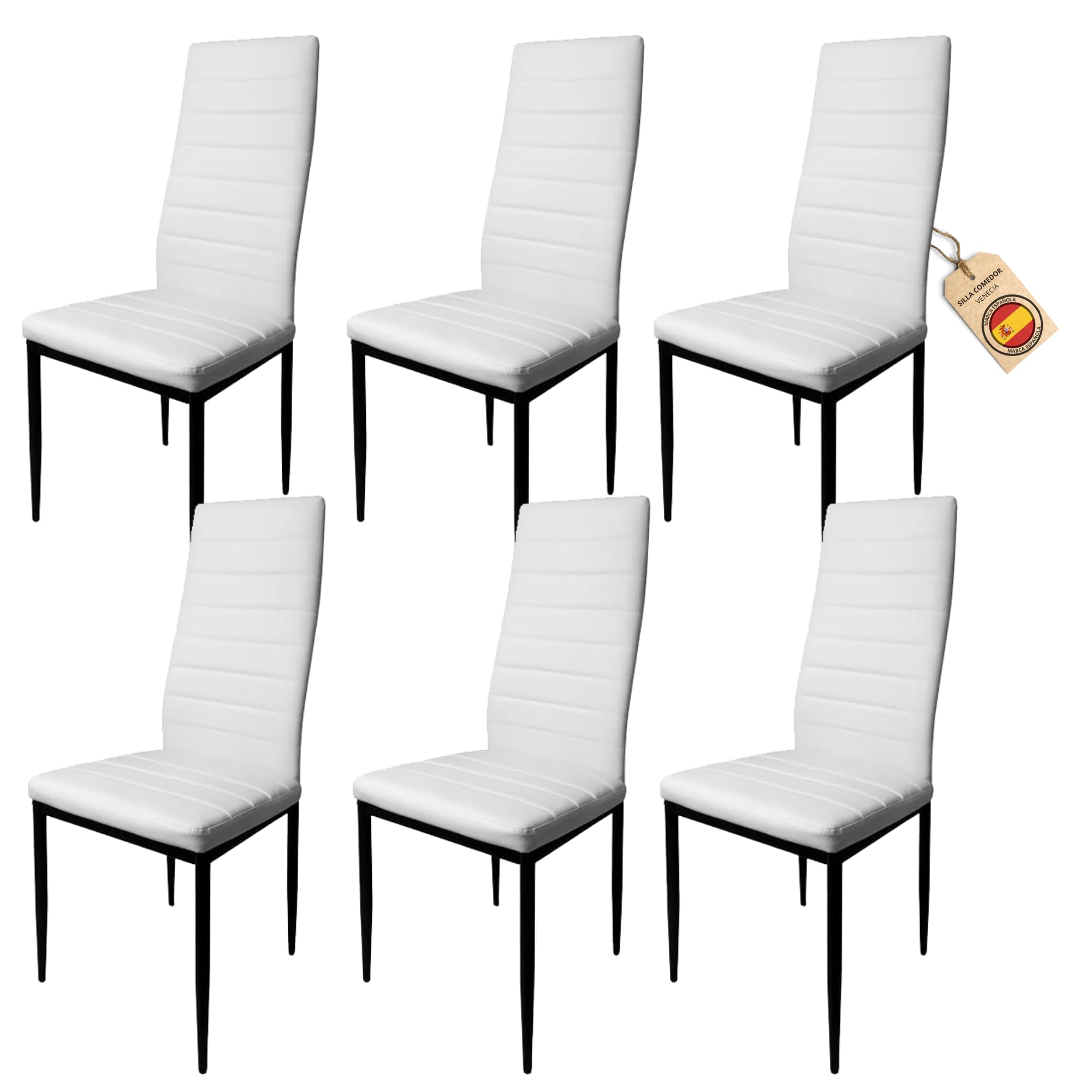 Pack de 6 Sillas de Comedor Tapizadas Color Blanco - Sillas Cocina Tapizadas - Sillas Comedor Pack 6 Color Blanco (White, 6)