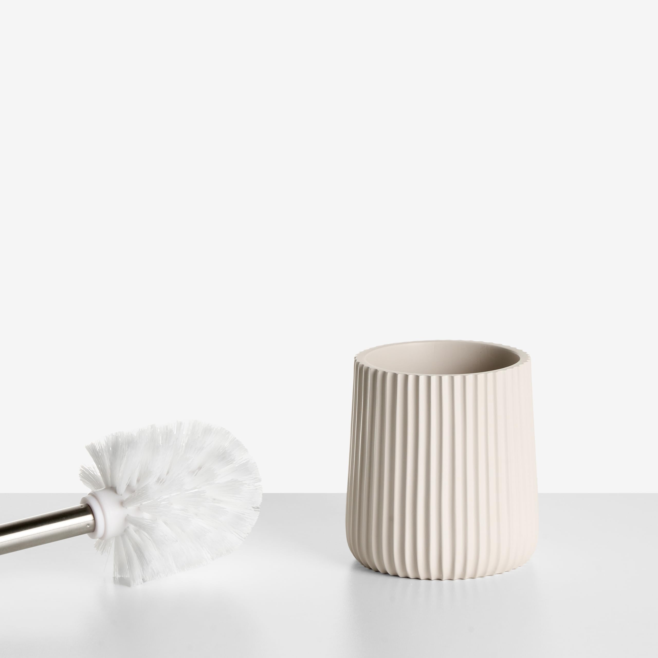 Conjunto de 5 Accesorios de baño jabonera dispensador de jabón escobilla de Inodoro Vaso Soporte para cepillos de Dientes Beige Pozuzo