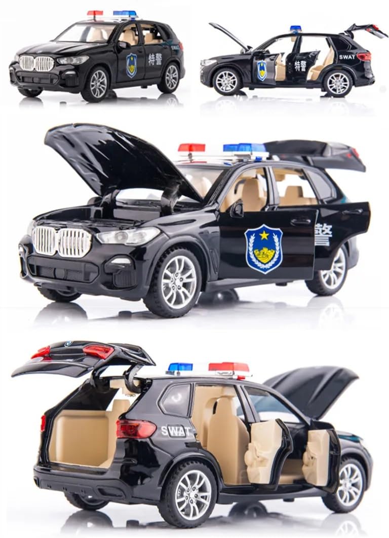 VARIYA ENTERPRISE® 1:32 BMW X5 Police Toy Car Metal Pull Back Diecast Car with Openable Door and Sound Light, Gifts Toys for Kids【 Black 】