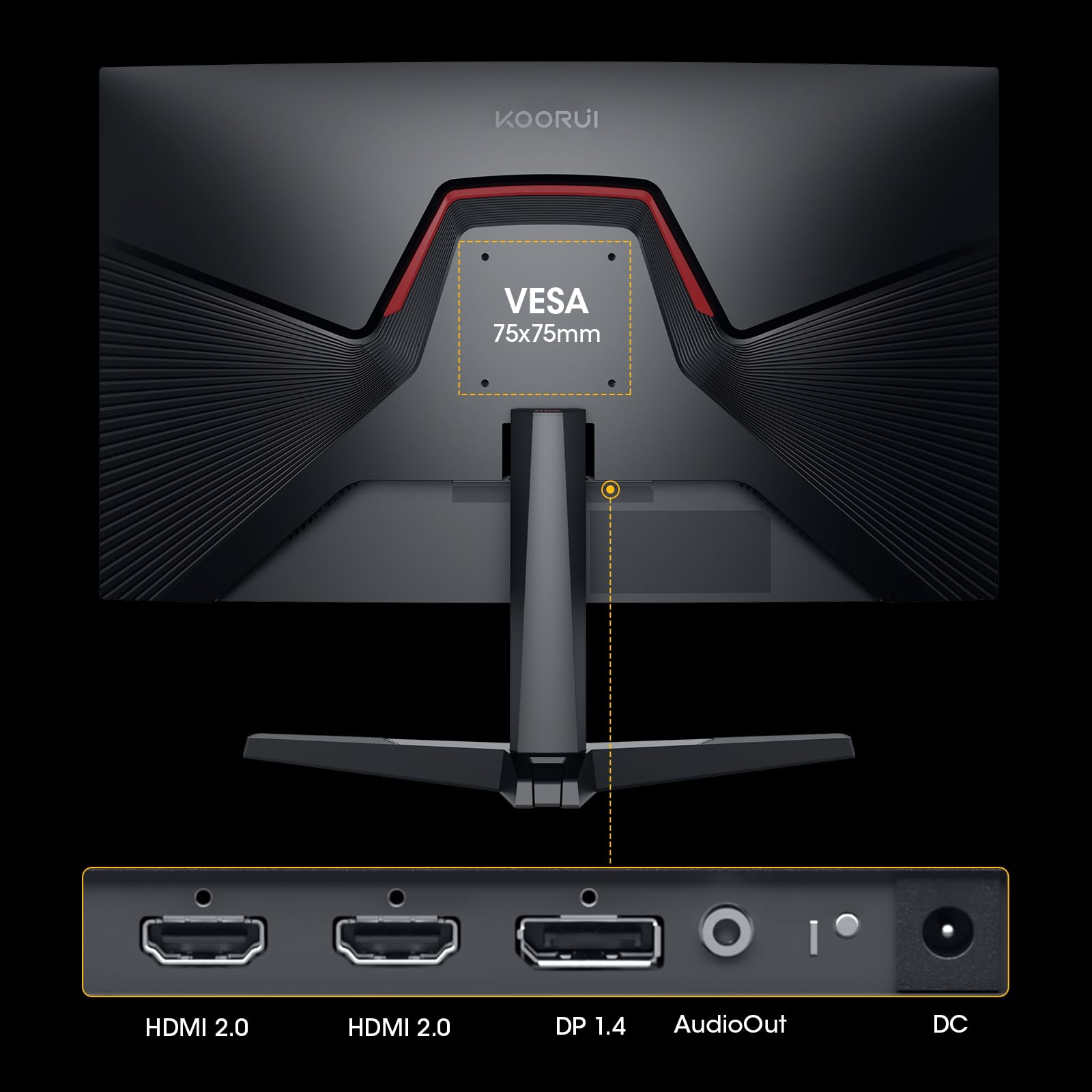 KOORUI 25 Inch Curved Gaming Monitor 240Hz FHD 1080P Computer Monitor, 1500R 1ms MPRT Display, Adaptive Sync, 90% DCI-P3,HDR, Eye Care, Tilt Adjustable, VESA 75x75mm, Black,G2511XC