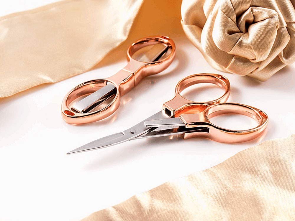 Hemline Rose Gold Folding Scissors - 3.9"/10cm - Crafts Embroidery Trim Threads Compact