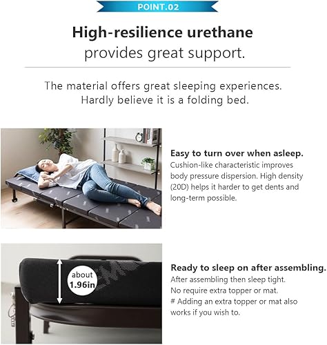 Miniatura 4 de EMOOR Cama plegable plegable con colchón de uretano de alta resistencia, tamaño individual, gris, marco de acero, ahorro de espacio, dormitorio de