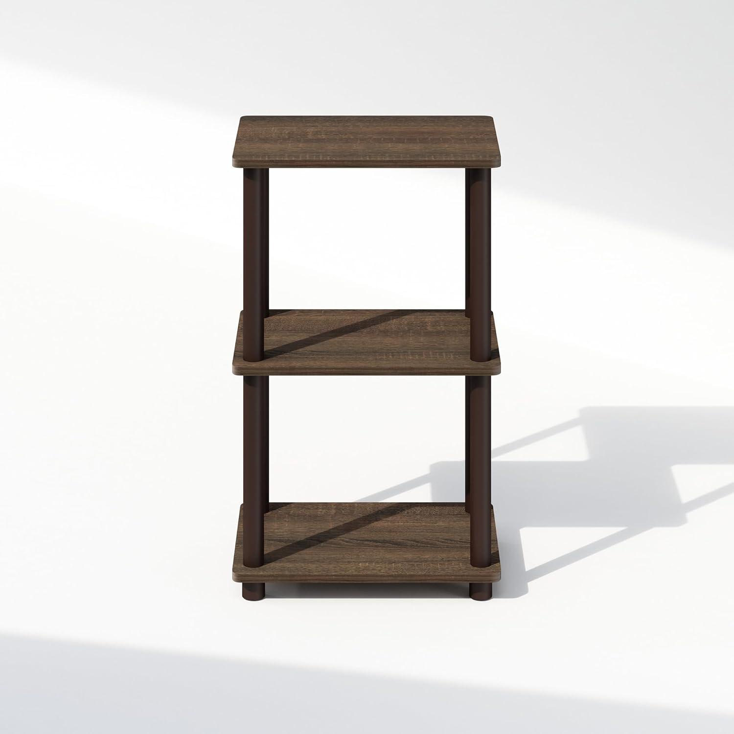 Furinno Turn-N-Tube Side Table, 2-Tier End Table with Open Shelf, Easy Assembly Night Stand, Bedside Table with Round Tube, for Living Room, Bedroom, Walnut