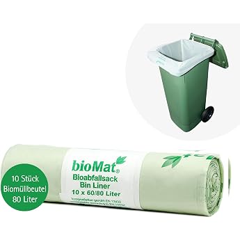 bioMat Compostable 80 L Bin Bags 10 Organic Waste Bags for Organic Bin Residual Rubbish Bin Premium Quality Climate Neutral Made in Germany