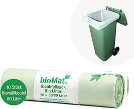 bioMat Compostable 80 L Bin Bags, 10 Organic Waste Bags for Organic Bin, Residual Rubbish Bin, Premium Quality, Climate Neutral, Made in Germany