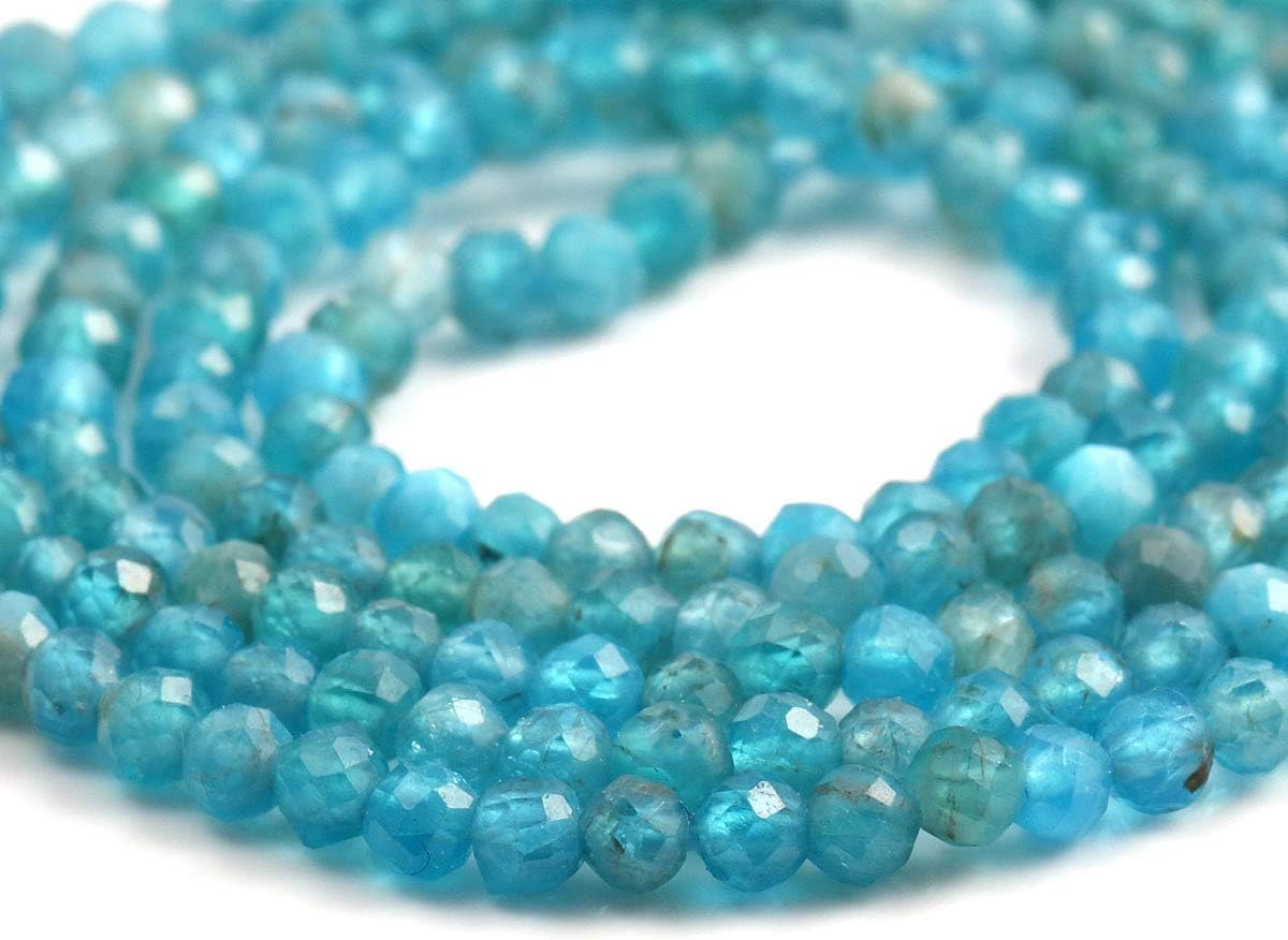 2 Strands Natural Stone Beads Apatite Gemstone Faceted Loose Beads for Jewelry Making Earrings Ring Length 15" Size 3mm 3mm apatite