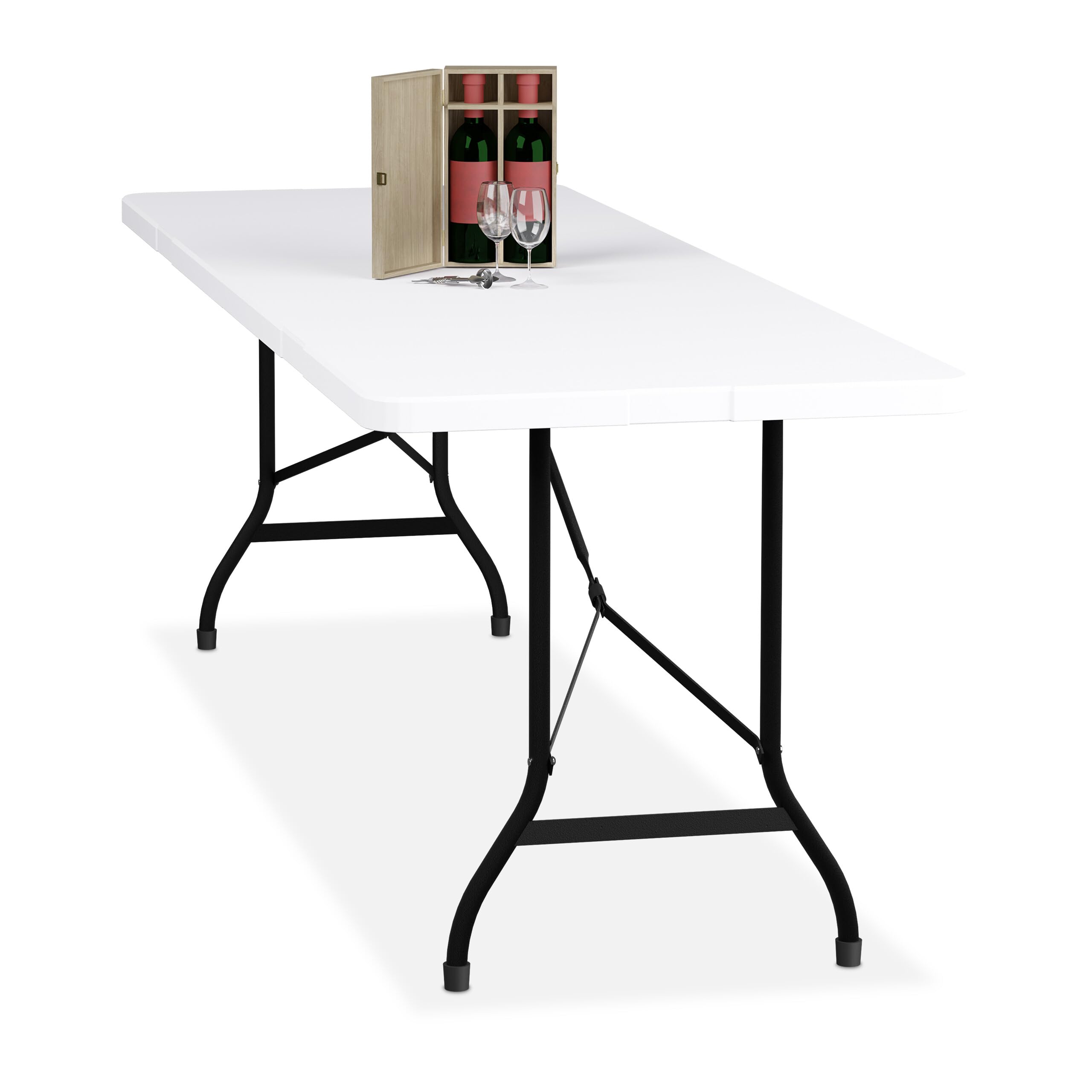 Relaxdays Tavolino Pieghevole da Giardino, HLP: 75 x 220 x 68 cm, Tavolo da Campeggio, in Plastica e Acciaio, Bianco