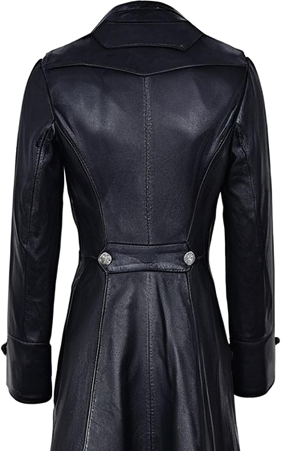 Ladies Black Genuine Leather Trench Coat - Full Length Gothic Rock Style Double Breasted Overcoat