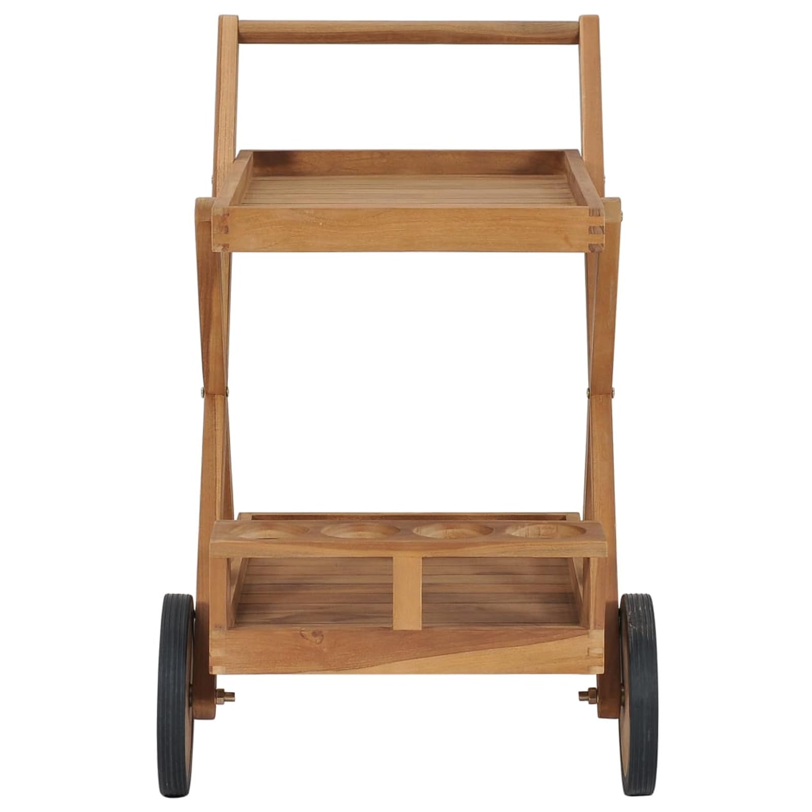 ARKEM Carrello da tè in Legno Massello di Teak,Carrello Portavivande in Legno di Acacia con Ruote Portabottiglie Vassoio