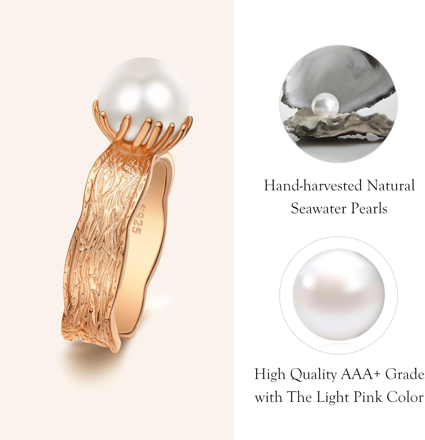 AENEAS Pearl Ring for Women Rose Gold Plated/Gold Plated Sterling Silver Pearl Adjustable Open Rings Jewelry Gifts for Women,Size US 7 to 9 - Image 7