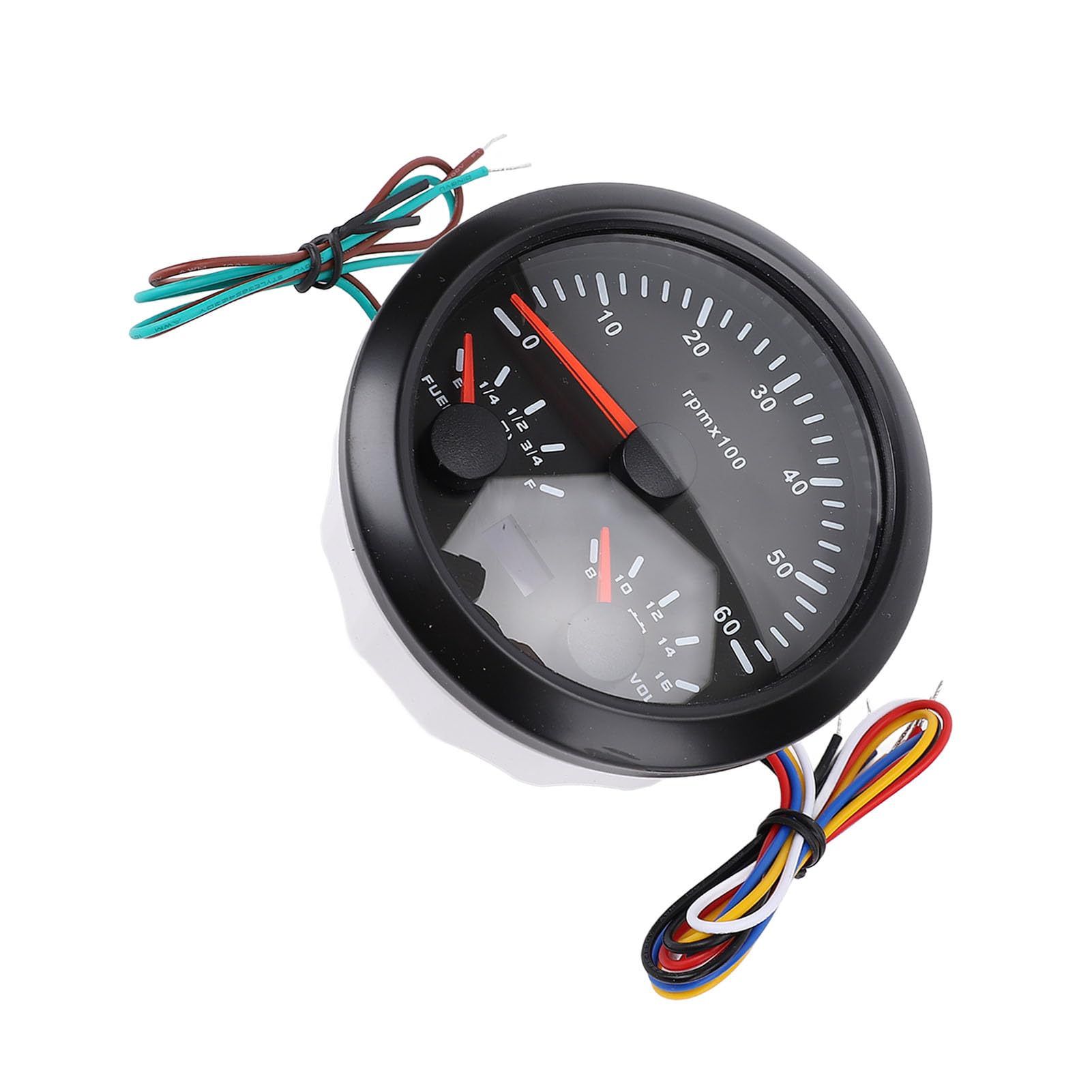 Obrotomierz 3 w 1 85 Mm, Woltomierz i Wskaźnik Poziomu Paliwa, Wskaźnik Napięcia DC 9–32 V, 6000 Obr./min, 8–16 V z 7-kolorowym Podświetleniem, Idealny do Samochodów, Statków i łodzi (Czarna