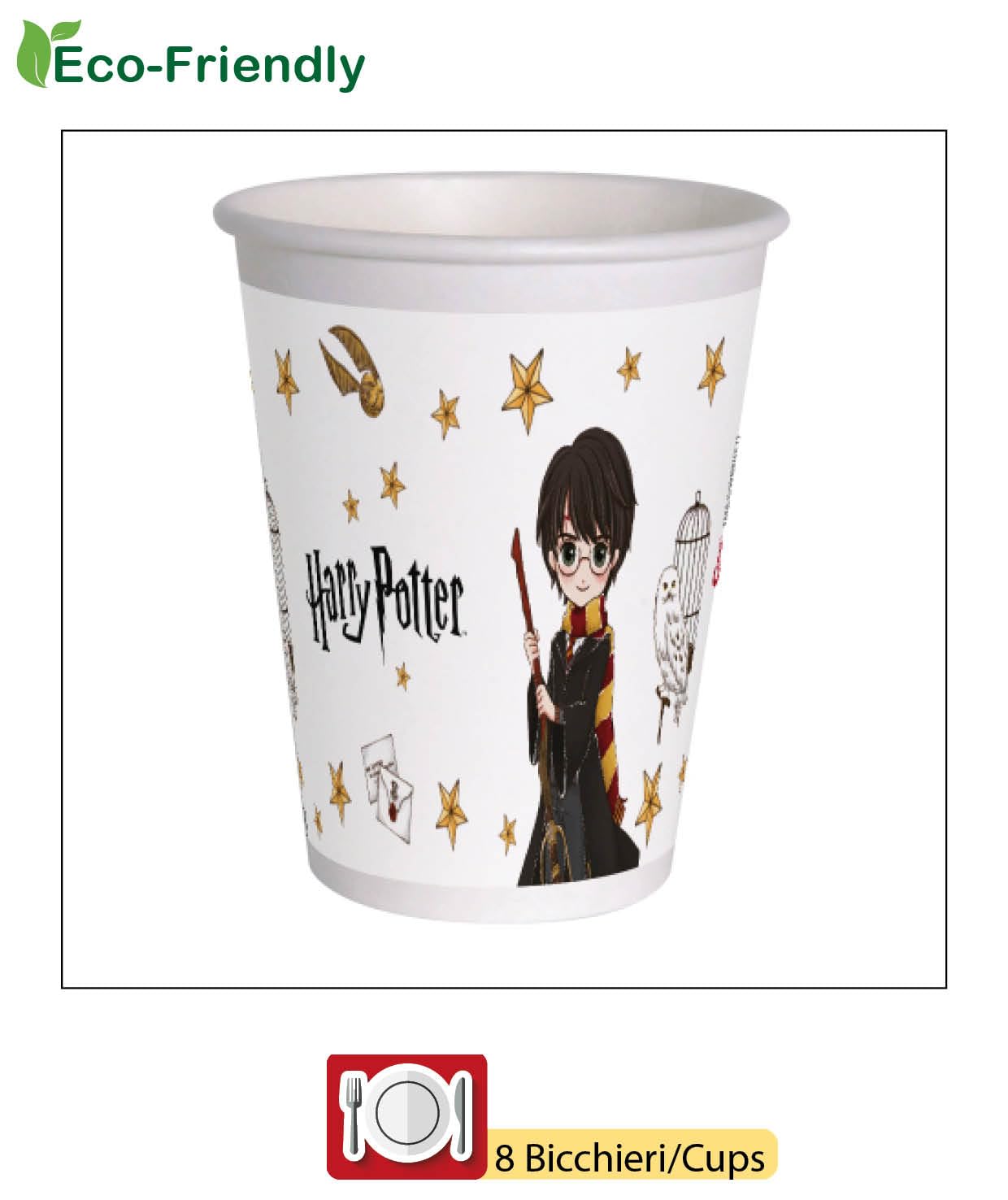 Kit Vaisselle Fête Harry Potter 8 Personnes - 44 Pièces Compostables - Assiettes, Gobelets, Serviettes