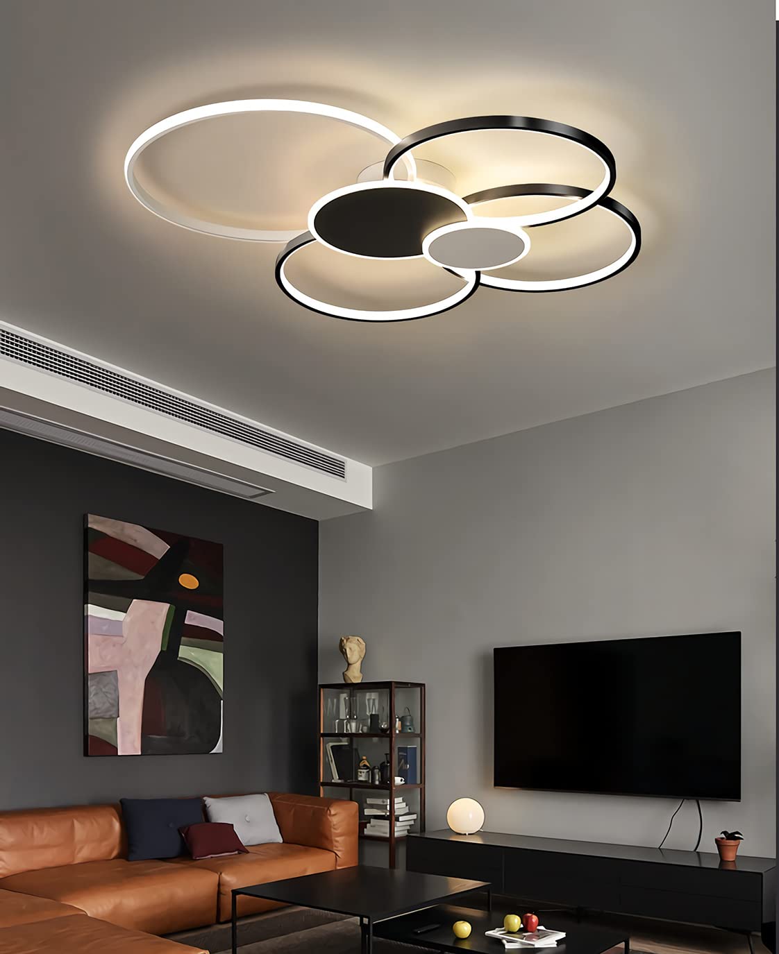 LED Ceiling Light Circle Shape Cluster Design Ceiling Lamp with Remote Nordic Modern Simple Style Living Room Home Luxury Bedroom Office Restaurant Lights Black 6 Heads (80CM)