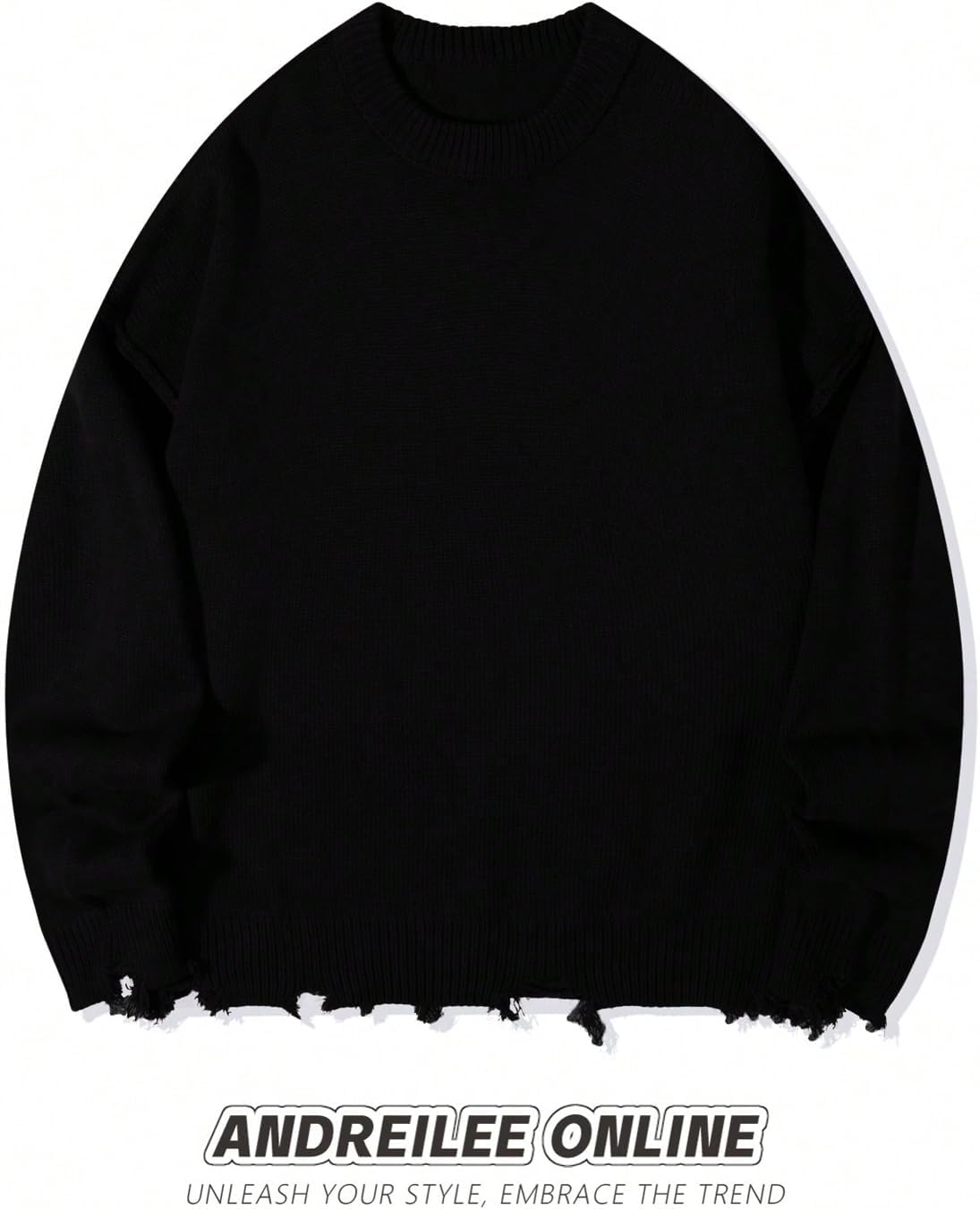 Men's Grunge Y2k Ripped Sweaters Crew Neck Long Sleeve Knit Baggy Pullover Tops Casual Jumper Knitwear - Image 3