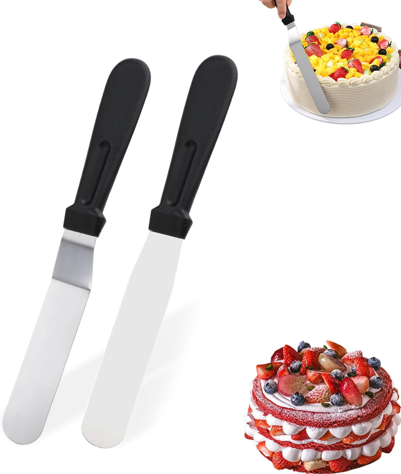 Icing Spatulas,2 PCS Cake Palette Knife,6 inch Cake Angled Offset Spatula,Stainless Steel Pallet Knife for Cakes Decorating for Cake Decorating Smoothing Icing and Cooking Frosting Pastries