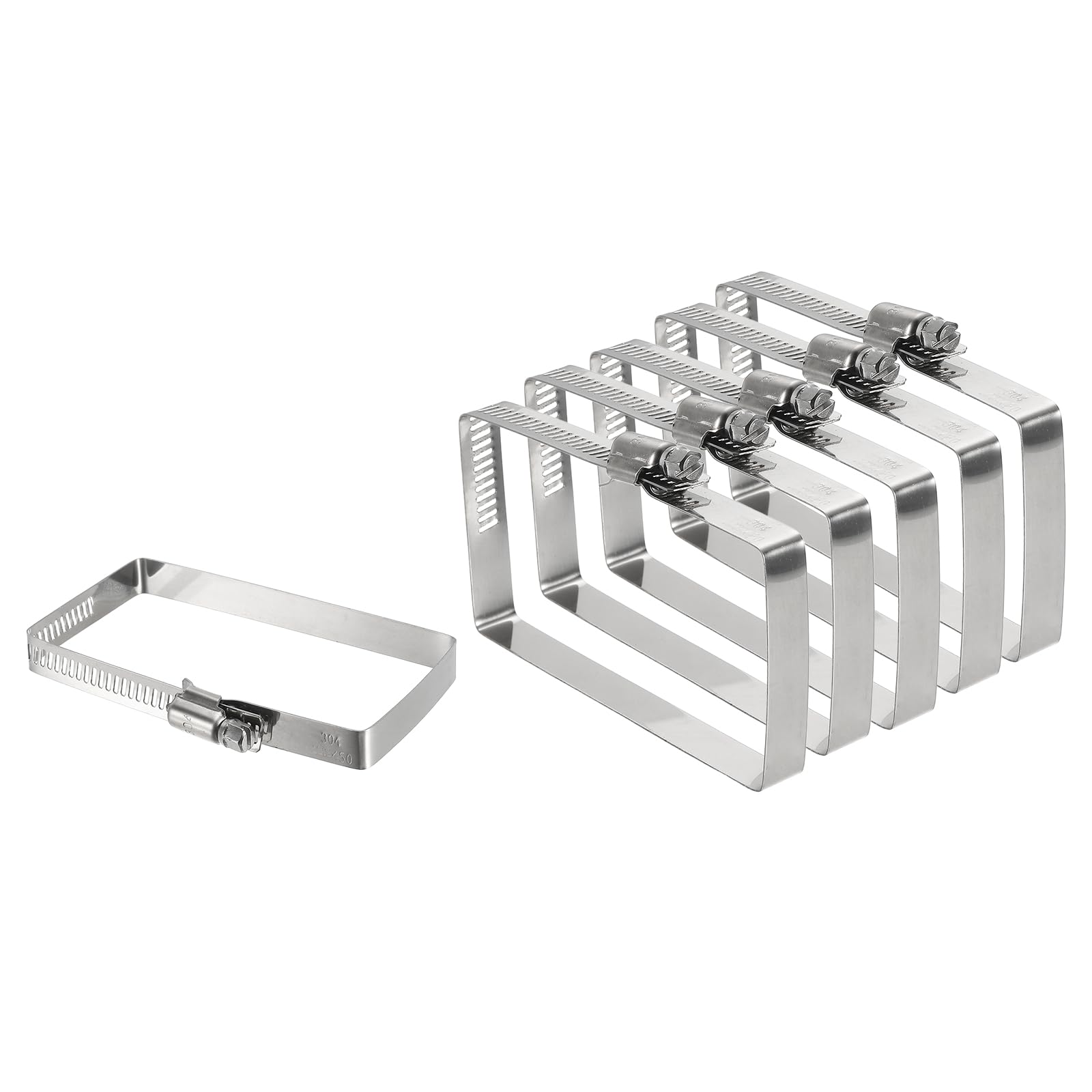 sourcing map 6Pcs 304 Stainless Steel Rectangular Hose Clamp, Adjustable 3.9 x 2 Inch Square Worm Gear Duct Pipe Tube Clamps for Ducting Bracket Cable Tray Bridge Project Systems, Silver