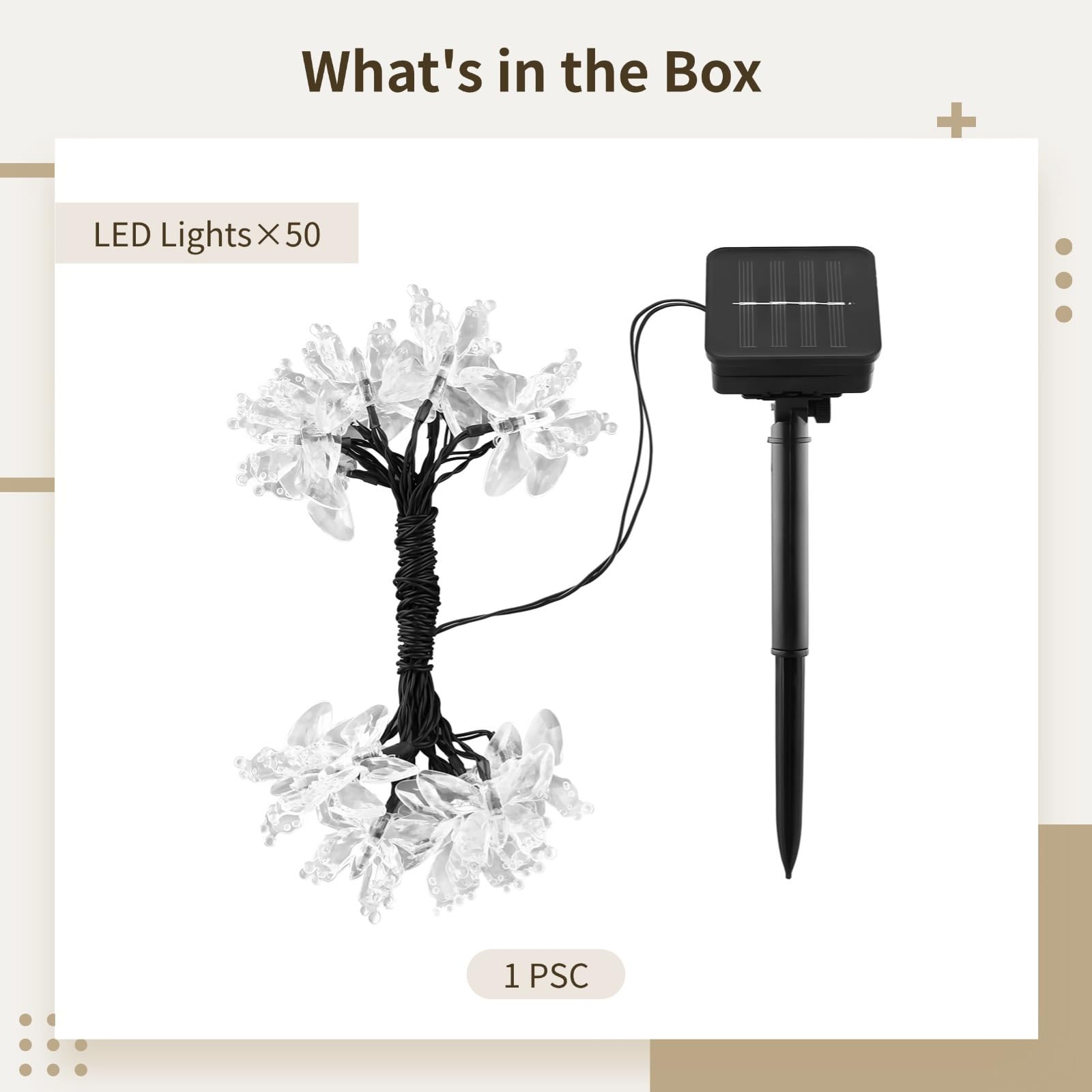 100 diod LED, solarne łańcuchy świetlne, 12 m, zewnętrzne łańcuchy świetlne, zasilane bateriami, wodoodporne IP65, ciepłe, żółte światło
