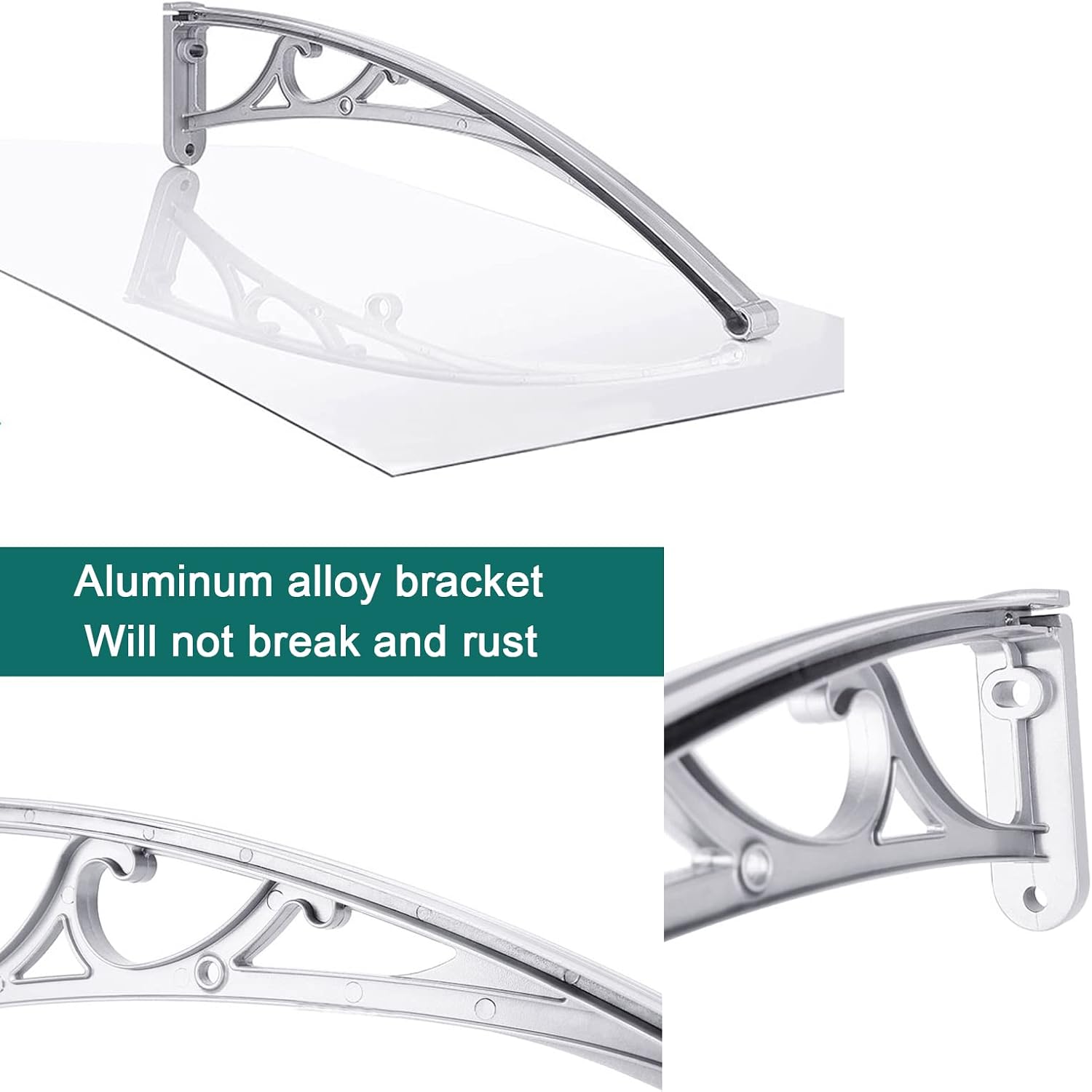 Metal Window Awning Porch Awning,Front Door Canopy Outdoor Awning Canopy,Block Uv Rays,Aluminium Arched Garden Canopy,Modern Polycarbonate Windproof Roofing Rain Shelter (60x90cm/24 x35)