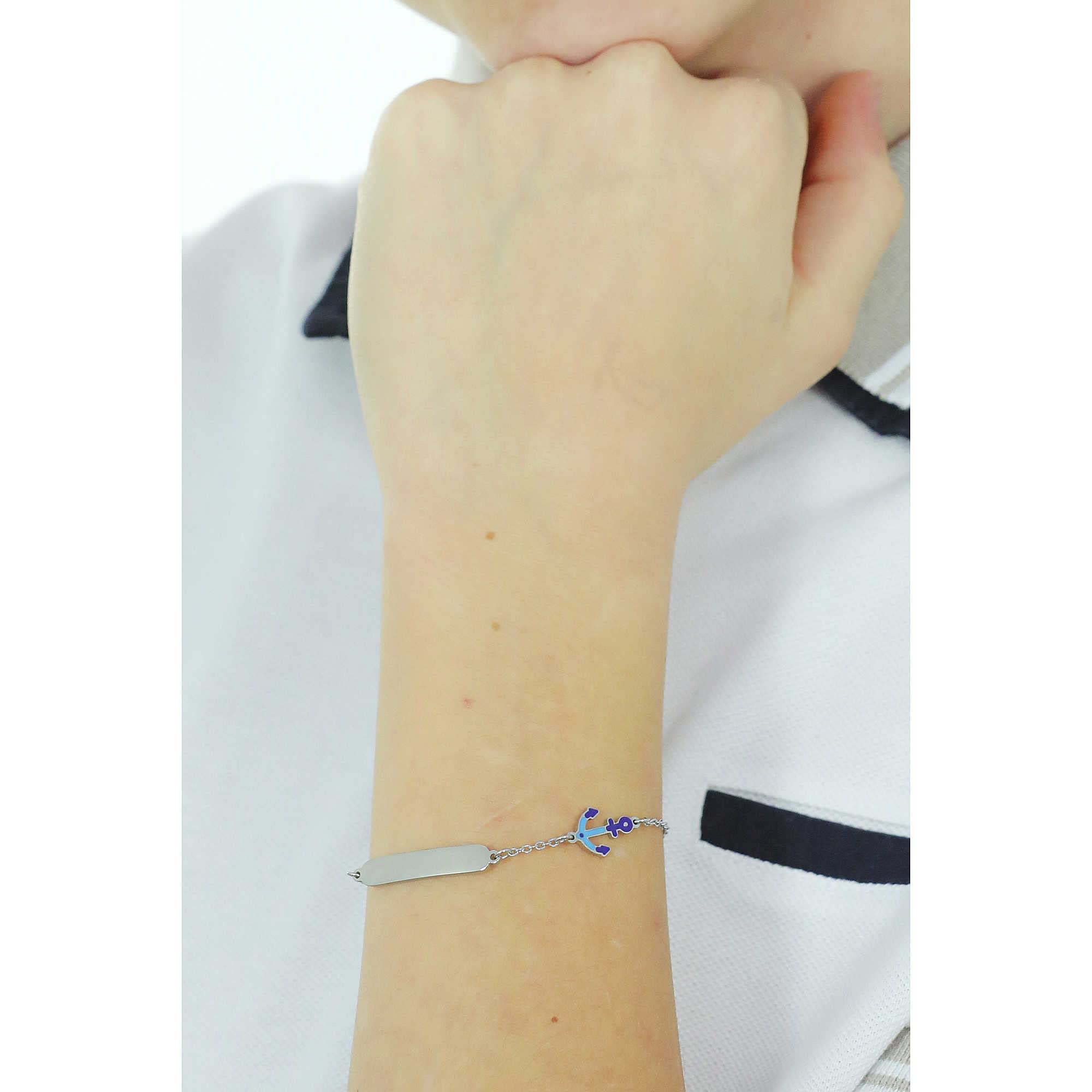 Luca Barra Bracciale da Bambino Bracciale Realizzato in Acciaio con Ancora Blu. Lunghezza: 14 + 2 cm. La referenza è jb121