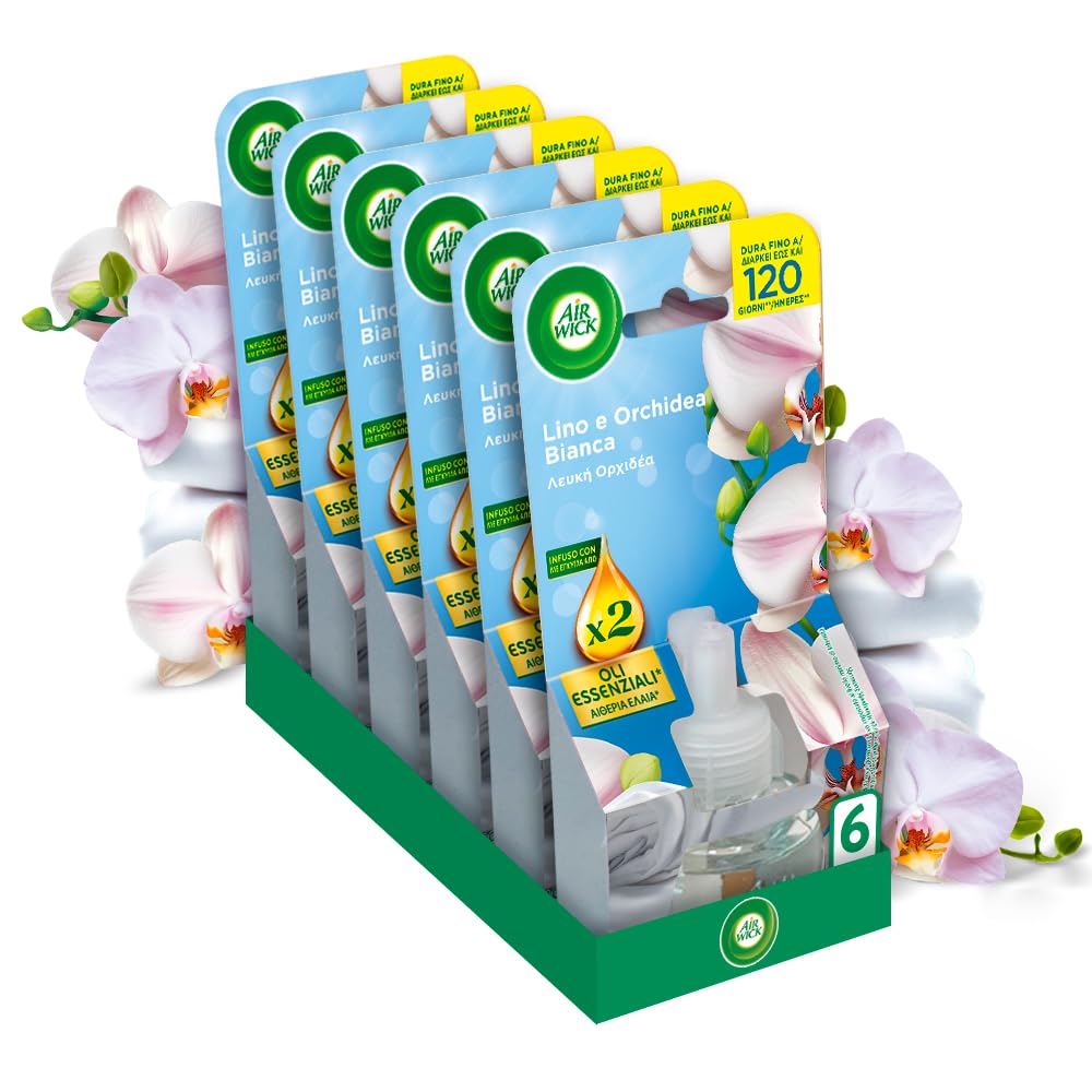 Air Wick Profumatore per Ambienti Lino e Orchidea Bianca Ricarica 6 pezzi da 19 mL ognuno