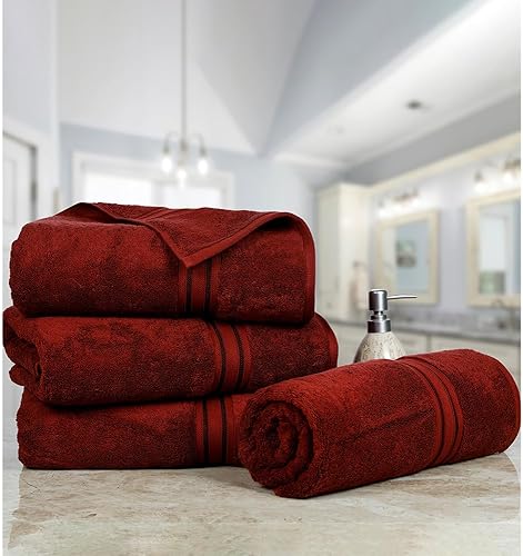 Casa Lino Juego de 4 toallas de baño de lujo de chocolate extra grandes, 100% algodón suave, 600 GSM, gruesas, absorbentes, de secado rápido, toalla