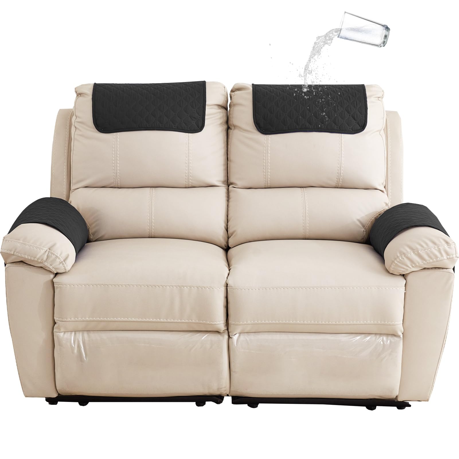 Gyhh Black Sofa Armrest Cover, Headrest Cover For Recliner Chair Arm Cover,Armchair Slipcover Nonslip Quilted Furniture Protector For Pets Leather Sofa Couch