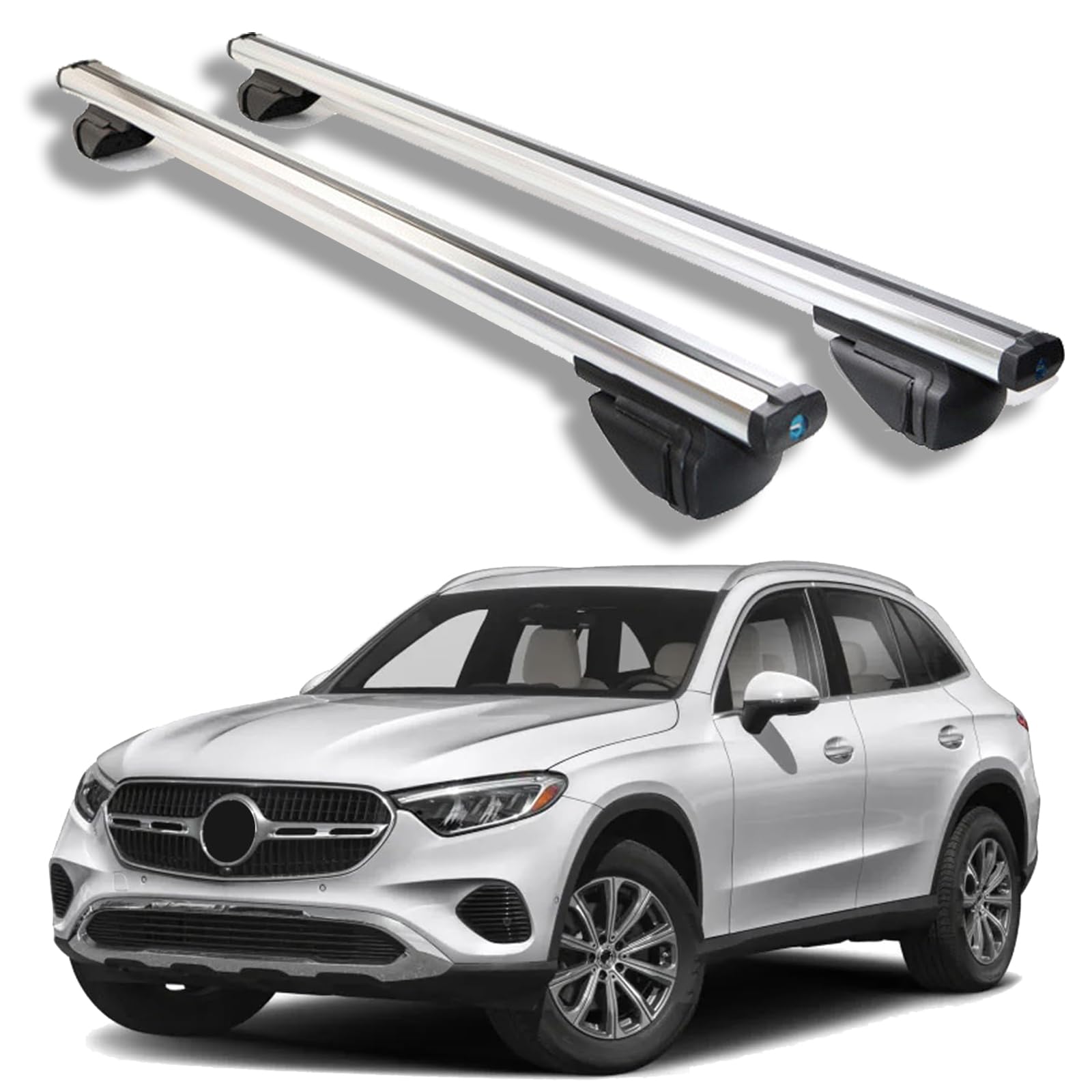 Lugiwn Silver Roof Rack Cross Bars For Mercedes Benz Glc 2023-2025 (Not Fit Glc Coupe), Heavy Duty Aluminum Roof Rails Crossbars Rooftop For Ski Kayak Bike Basket,